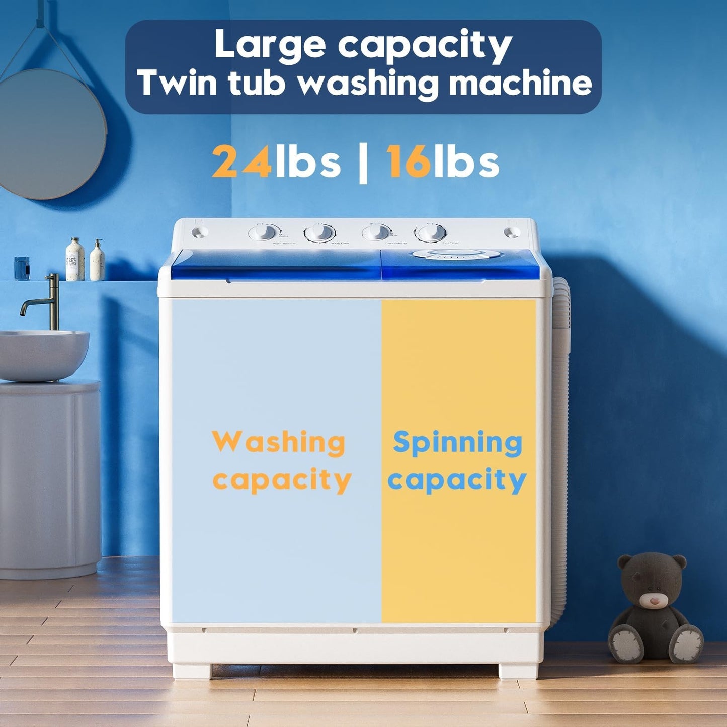 Compact Twin Tub Portable Washing Machine, 40lbs Capacity, Semi Automatic Washer3