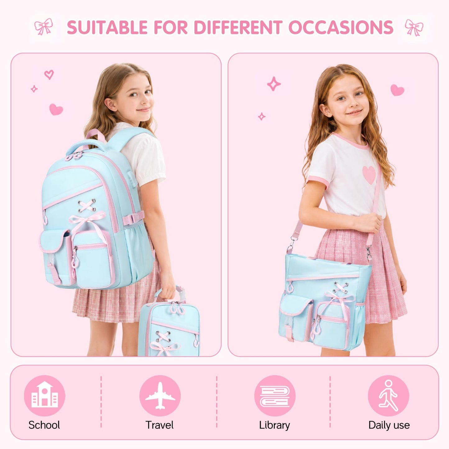 4PCS Girls Backpacks Set   Tote Bag, Lunch Bag & Pencil Pouch   School Essential3