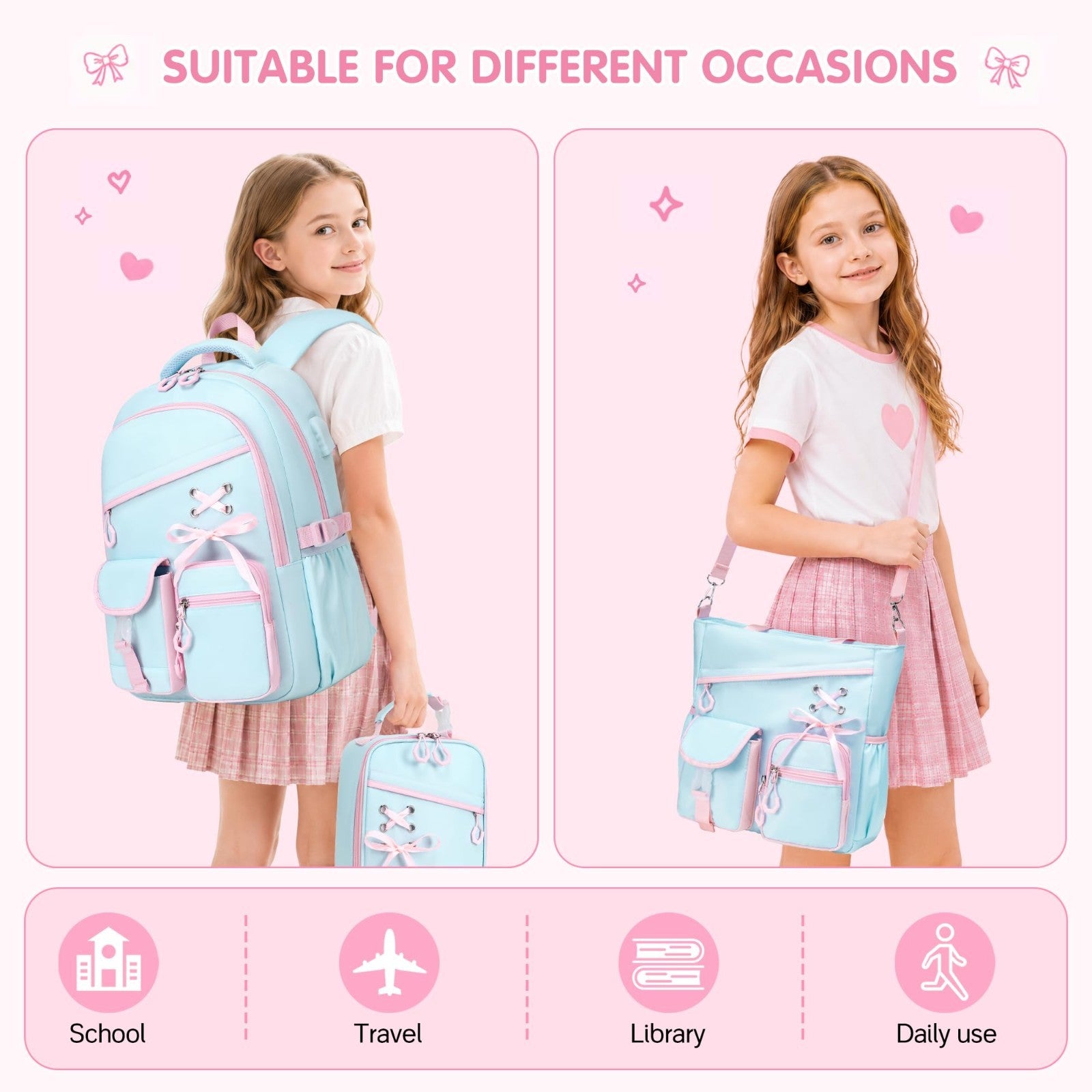 4PCS Girls Backpacks Set   Tote Bag, Lunch Bag & Pencil Pouch   School Essential3