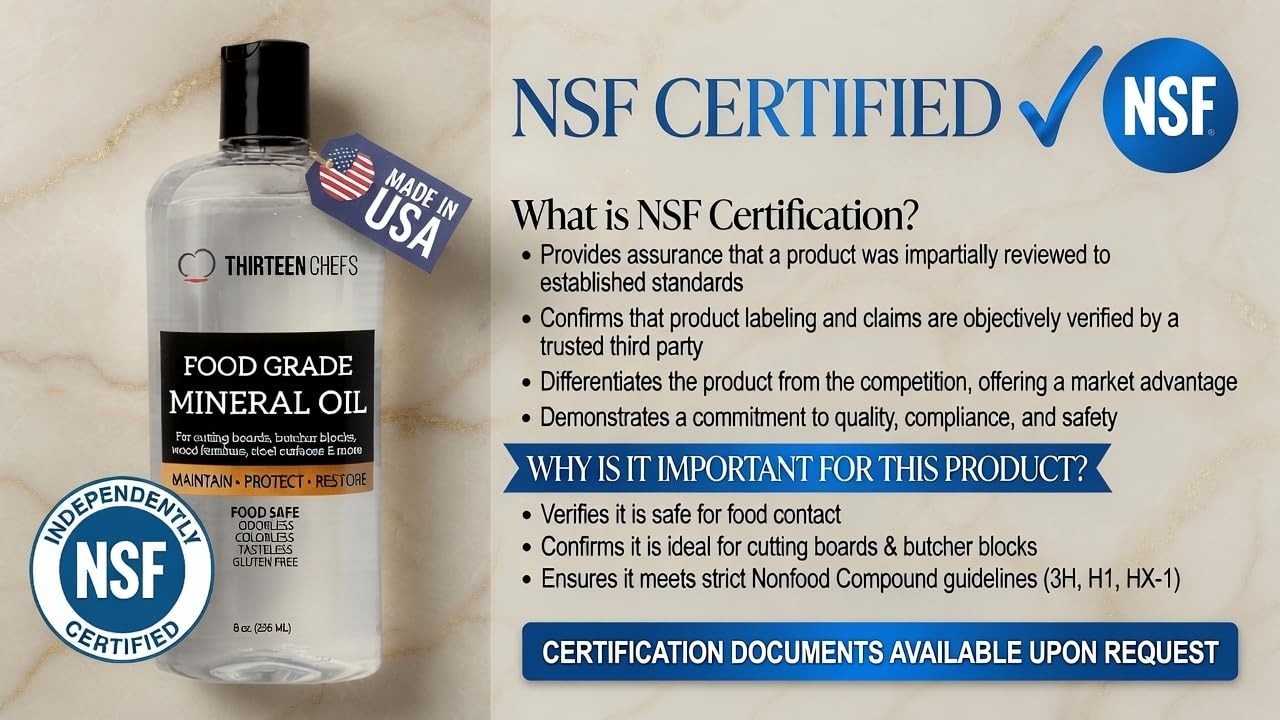 Food Grade Mineral Oil 12oz   NSF Certified for Cutting Boards & Wood Care2