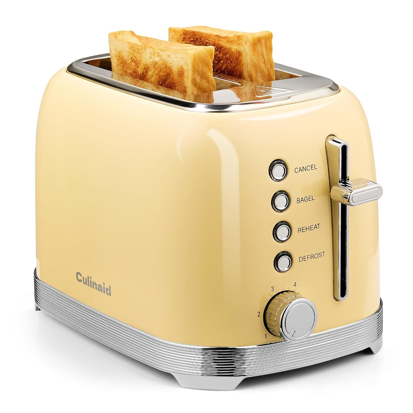 Retro 2 Slice Stainless Steel Toaster   Stylish Yellow Design, Fast Toasting1