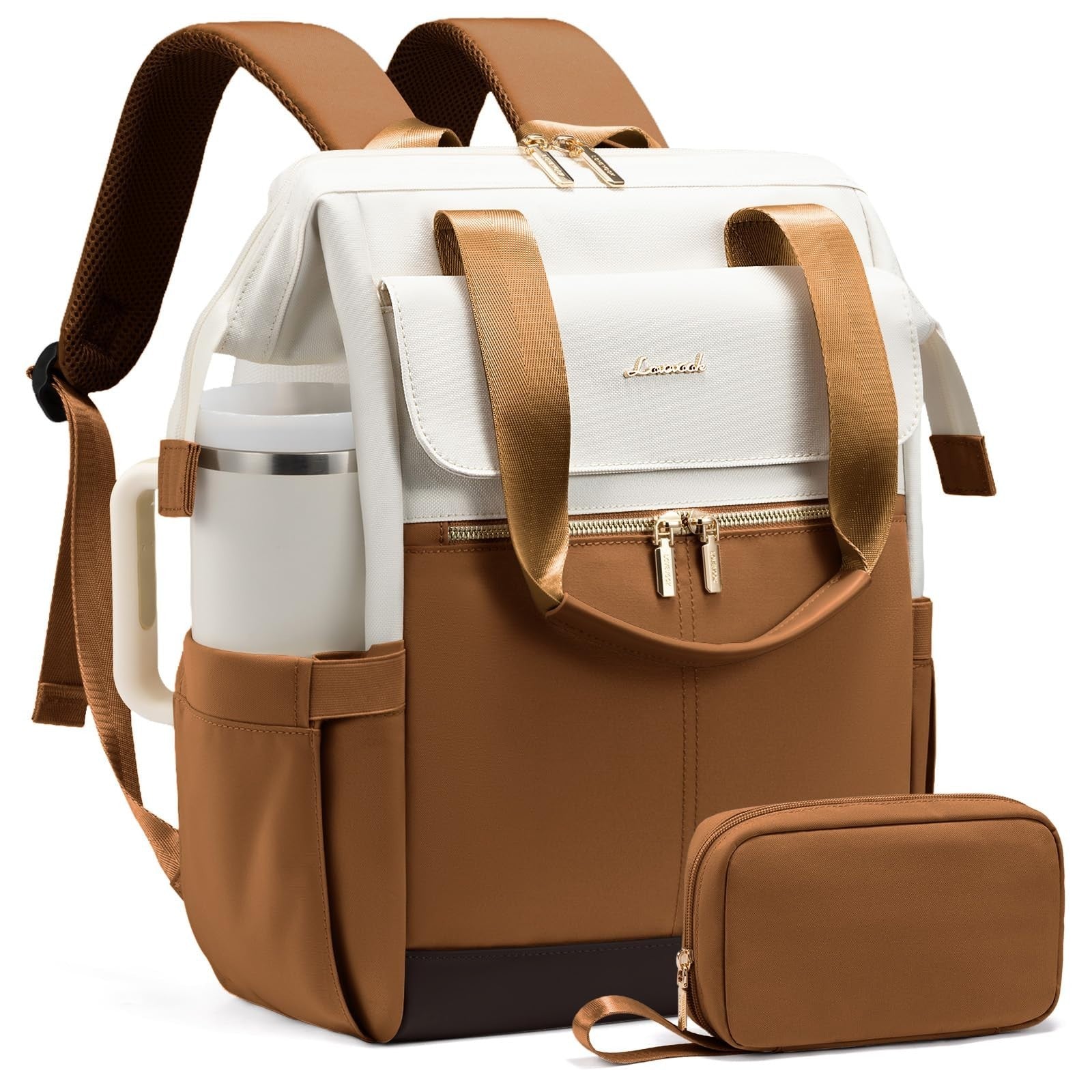 Stylish 15.6" Laptop Backpack for Women, USB Port, Waterproof, Tumbler Holder, T1