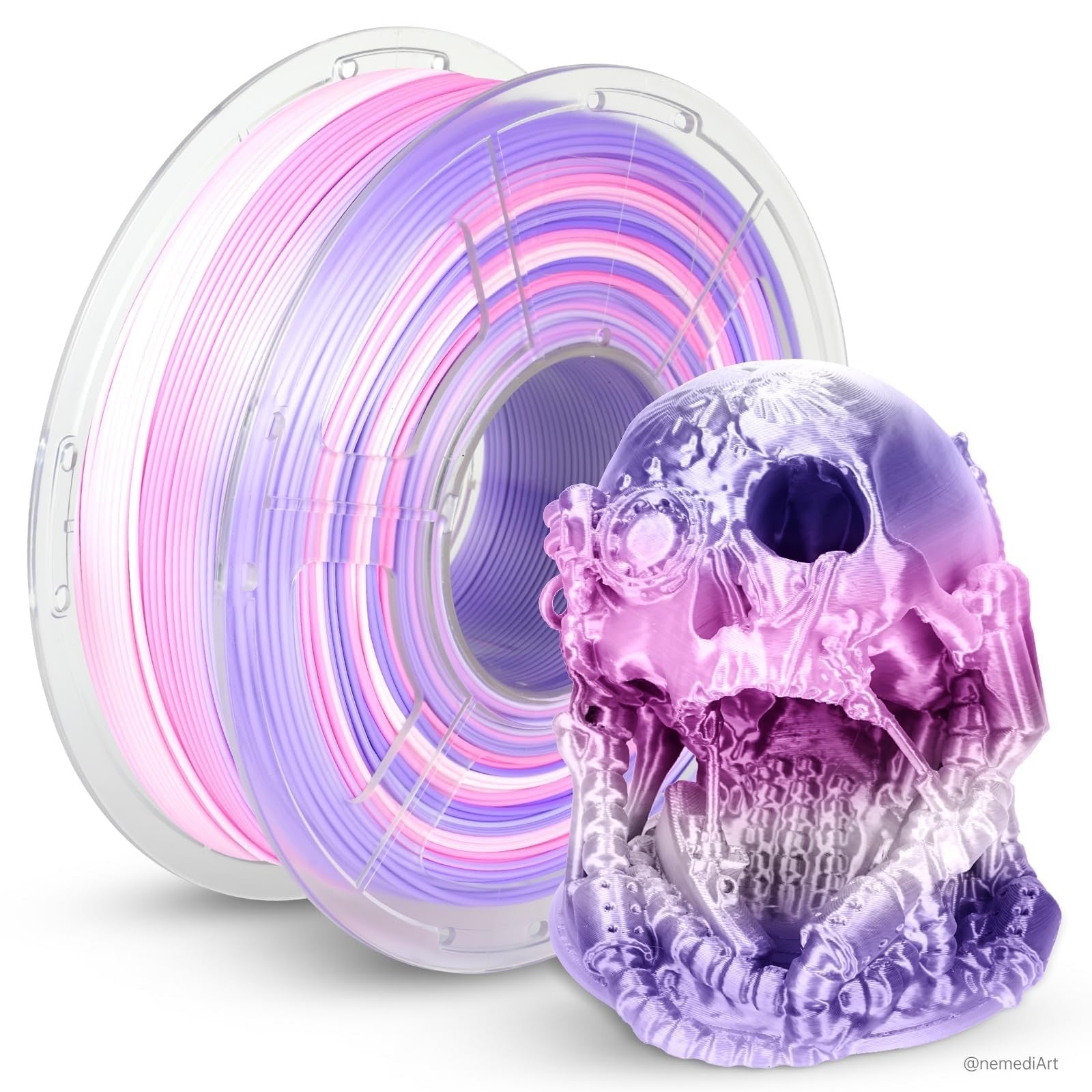Silk Rainbow PLA+ 3D Printer Filament 1.75mm, 1.1kg, Color Changing, Gloss Finis1