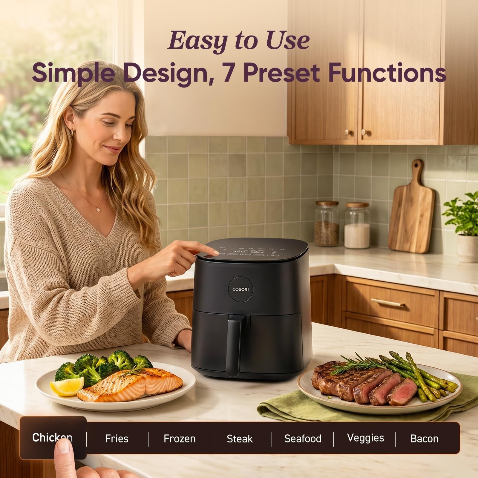 5Qt Air Fryer, 9-in-1 Multi-Cooker, Ceramic Coating, Shake Reminder, 7 Presets,2