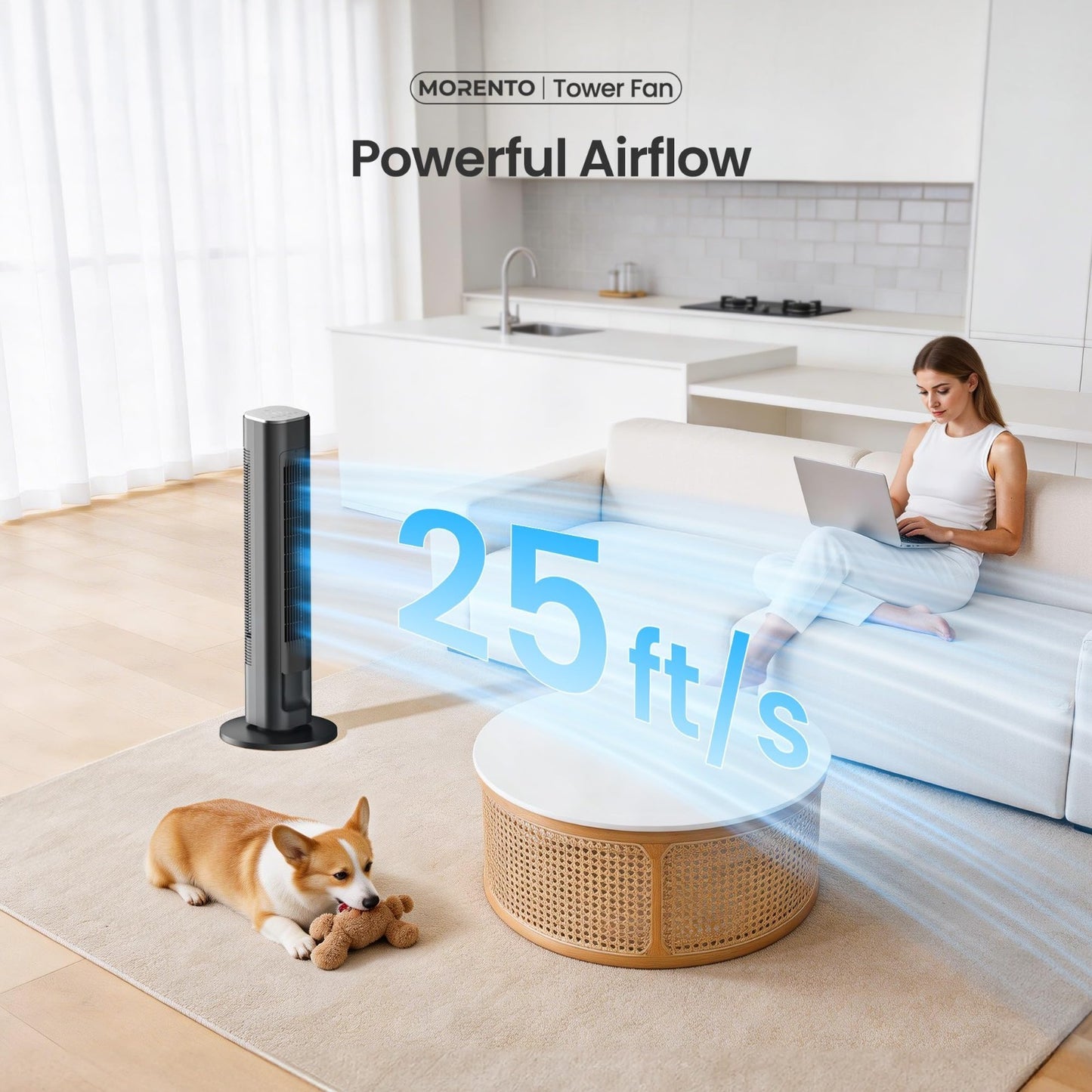 Smart Tower Fan with Remote Control, WiFi/App/Voice, 36 Inch, Ultra Quiet 25dB,3