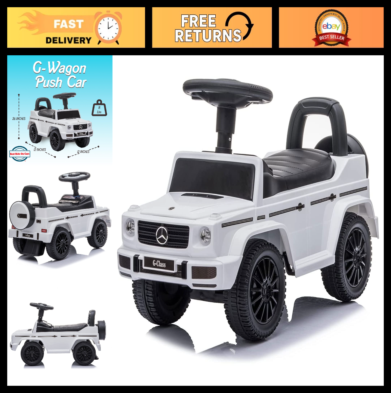 Kids Ride-On Car Stroller Mercedes G-Wagon Push Car with Lights, Horn & Music -0