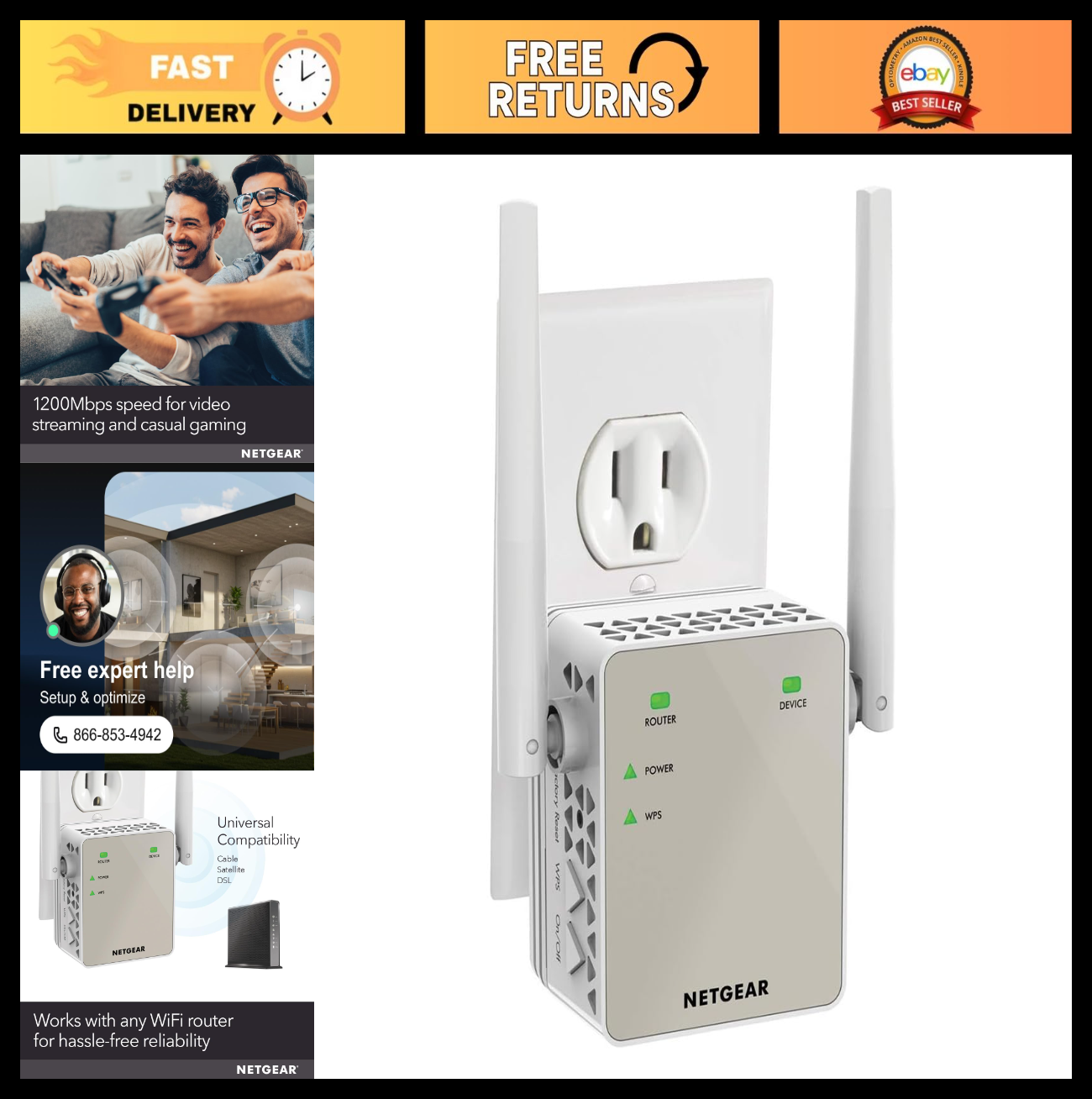 WiFi Range Extender AC1200 - Boost Coverage 1,500 sq. ft., 25 Devices, Dual Band0