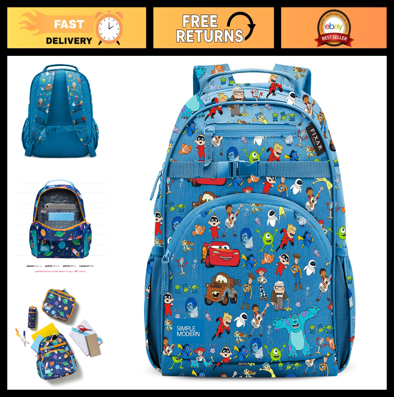 Disney Pixar Kids Backpack 12L for School, Girls & Boys   Durable & Stylish0