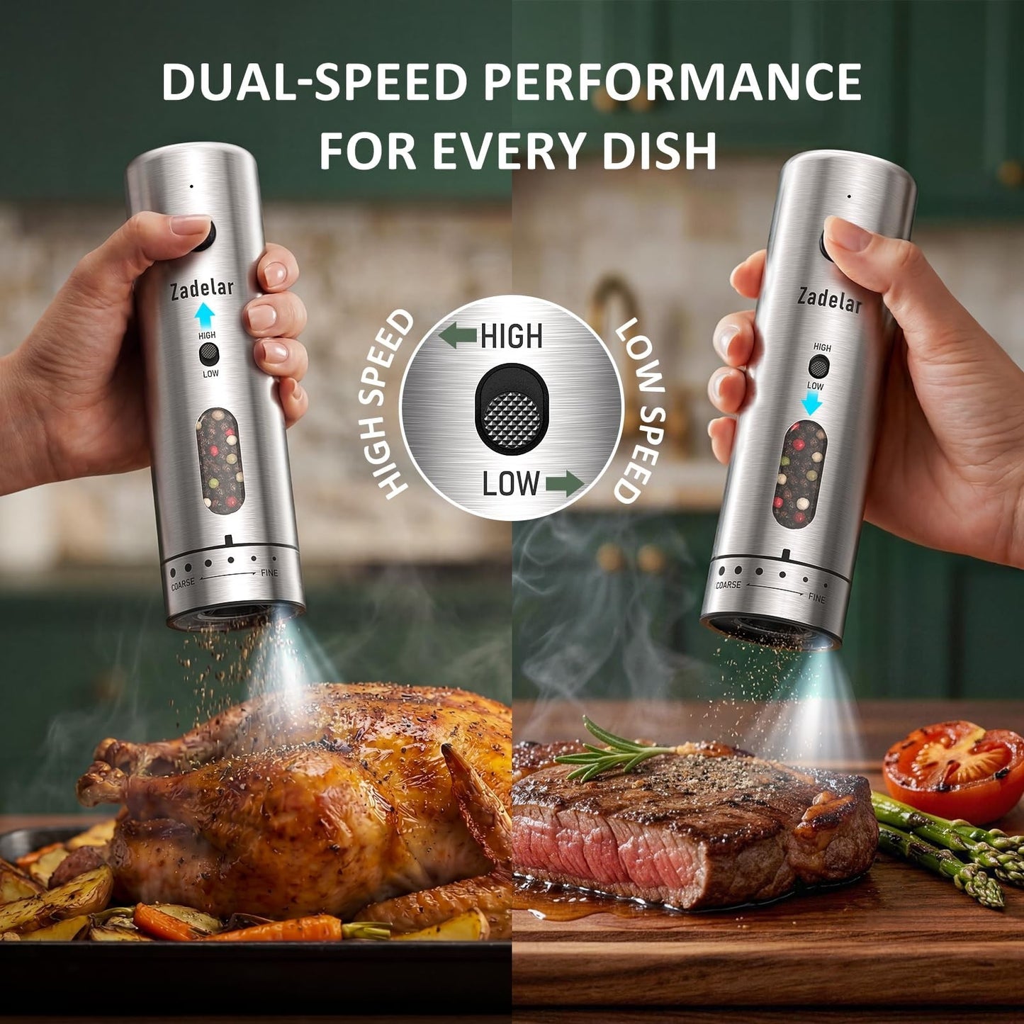 Rechargeable Electric Salt & Pepper Grinder Set   Adjustable Coarseness, One Han4