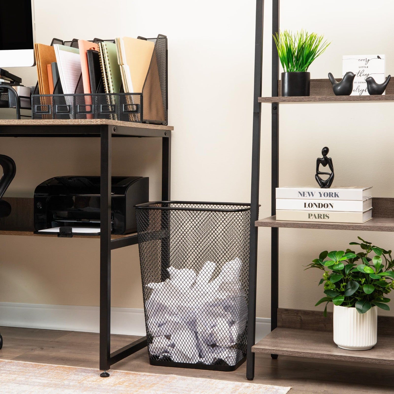 10 Gallon Metal Mesh Waste Bins Set of 2 | Black Office & Home Trash Cans, Non-S6