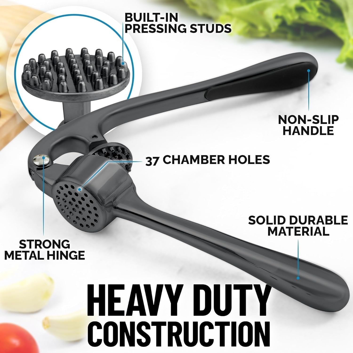 Premium Garlic Press Set   Rust Proof Mincer Tool, Easy Squeeze, Ergonomic Handl5