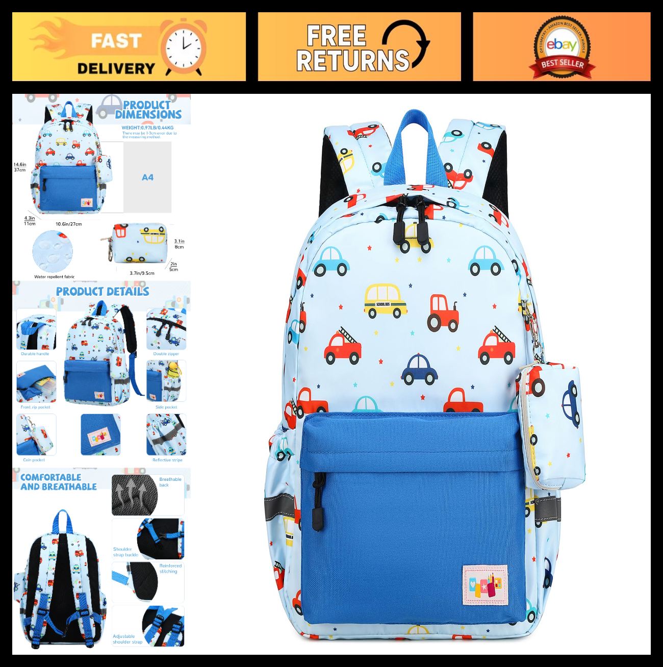 Kids Toddler Backpack with Chest Strap   Durable, Lightweight, Unisex Design0