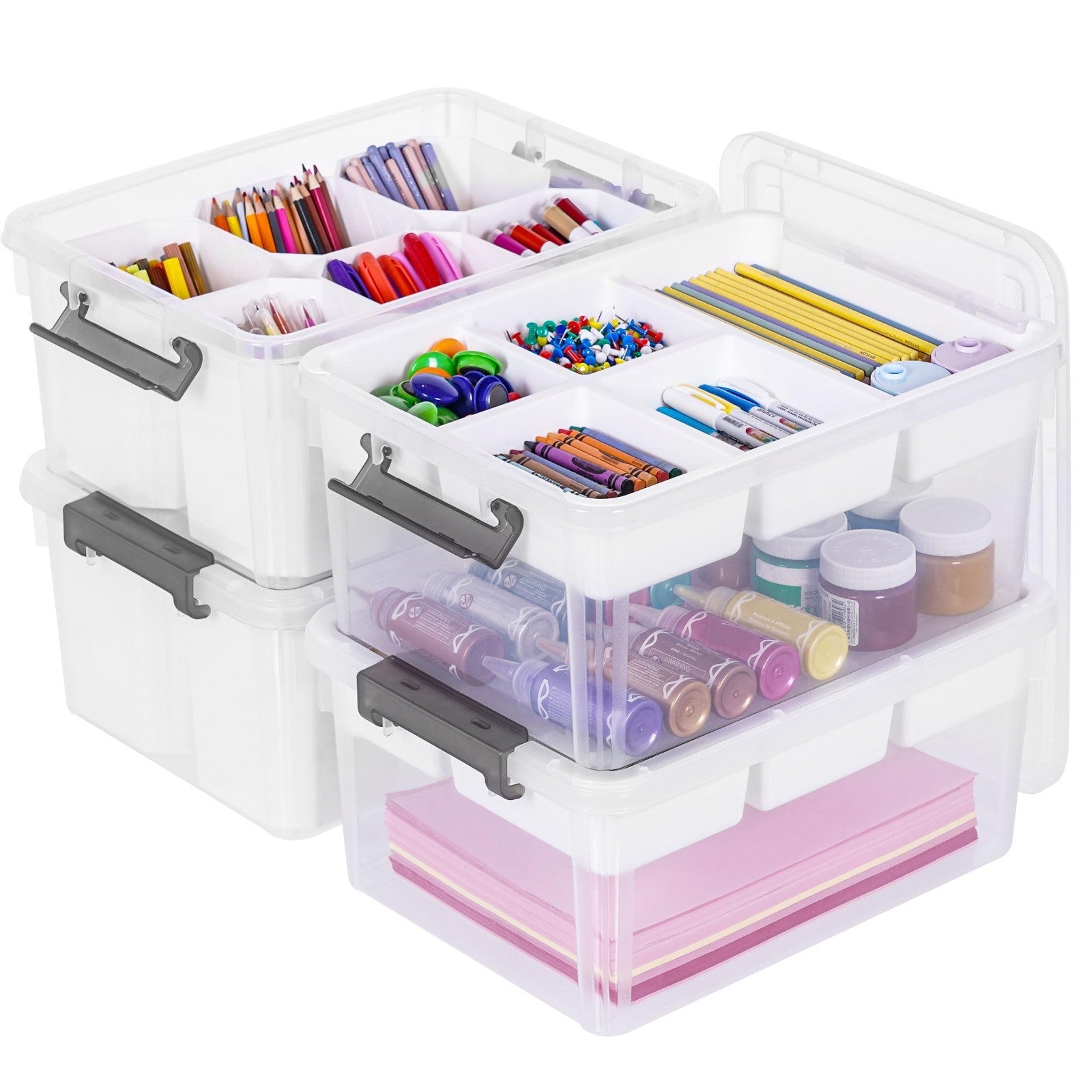 Clear Craft Organizers 17QT   4 Pack Storage Bins with Lids for Home & Office1