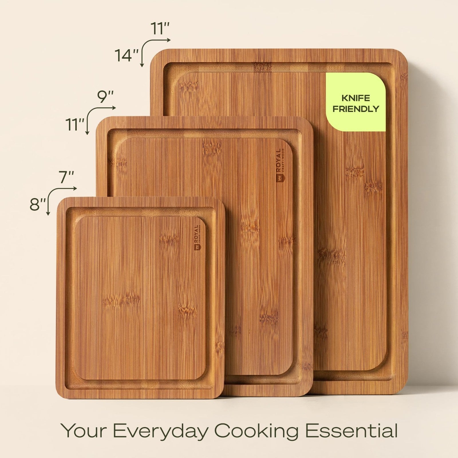 Wooden Cutting Boards Set   Bamboo Kitchen Prep & Serving Board with Juice Groov3