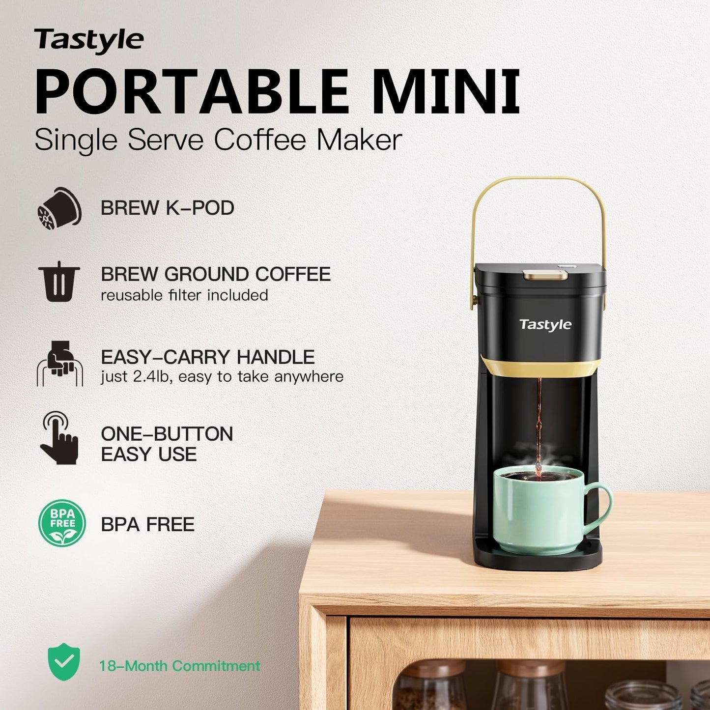 Compact Single Serve Coffee Maker for K Cups & Grounds, Portable Mini Brewer, 6-2