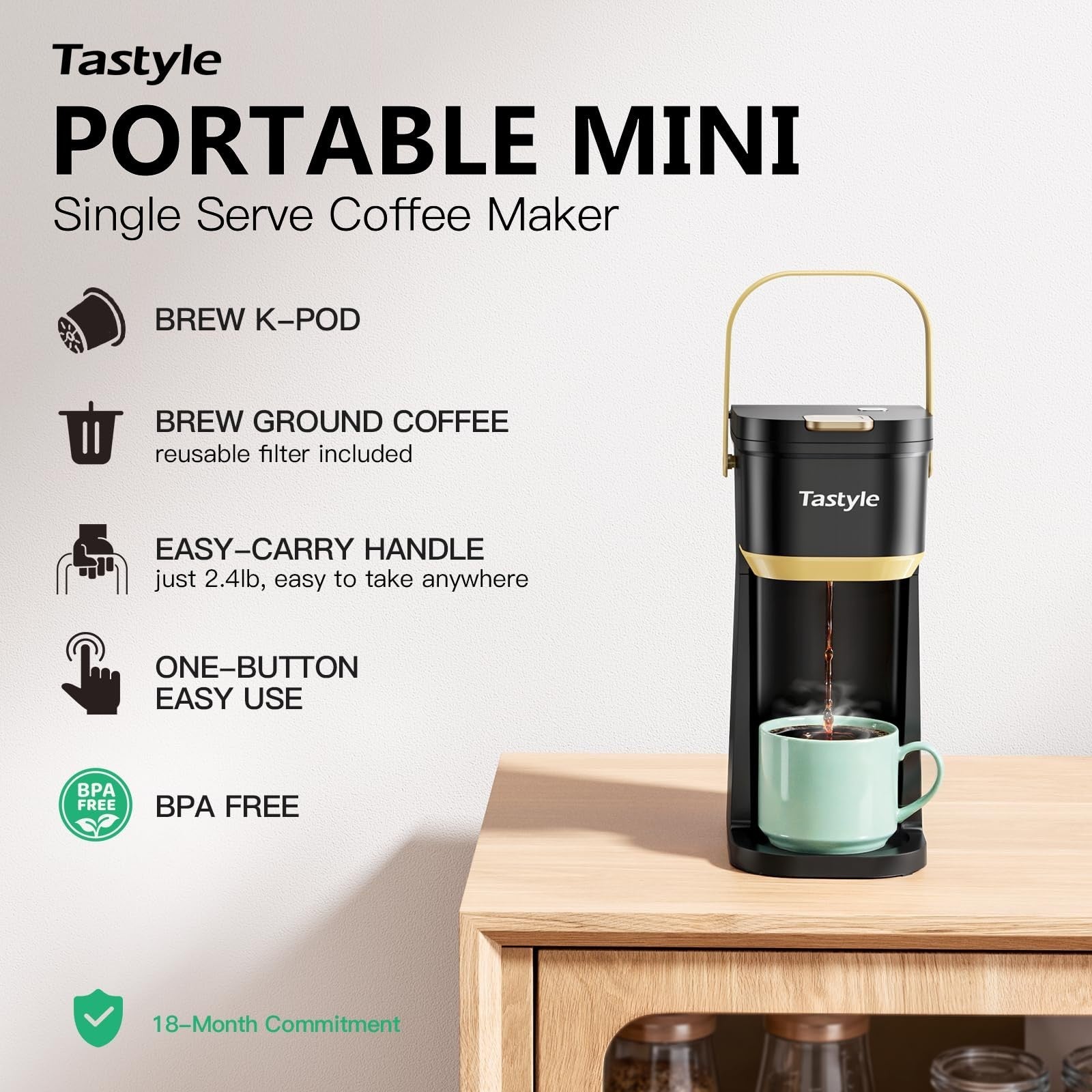 Compact Single Serve Coffee Maker for K Cups & Grounds, Portable Mini Brewer, 6-2