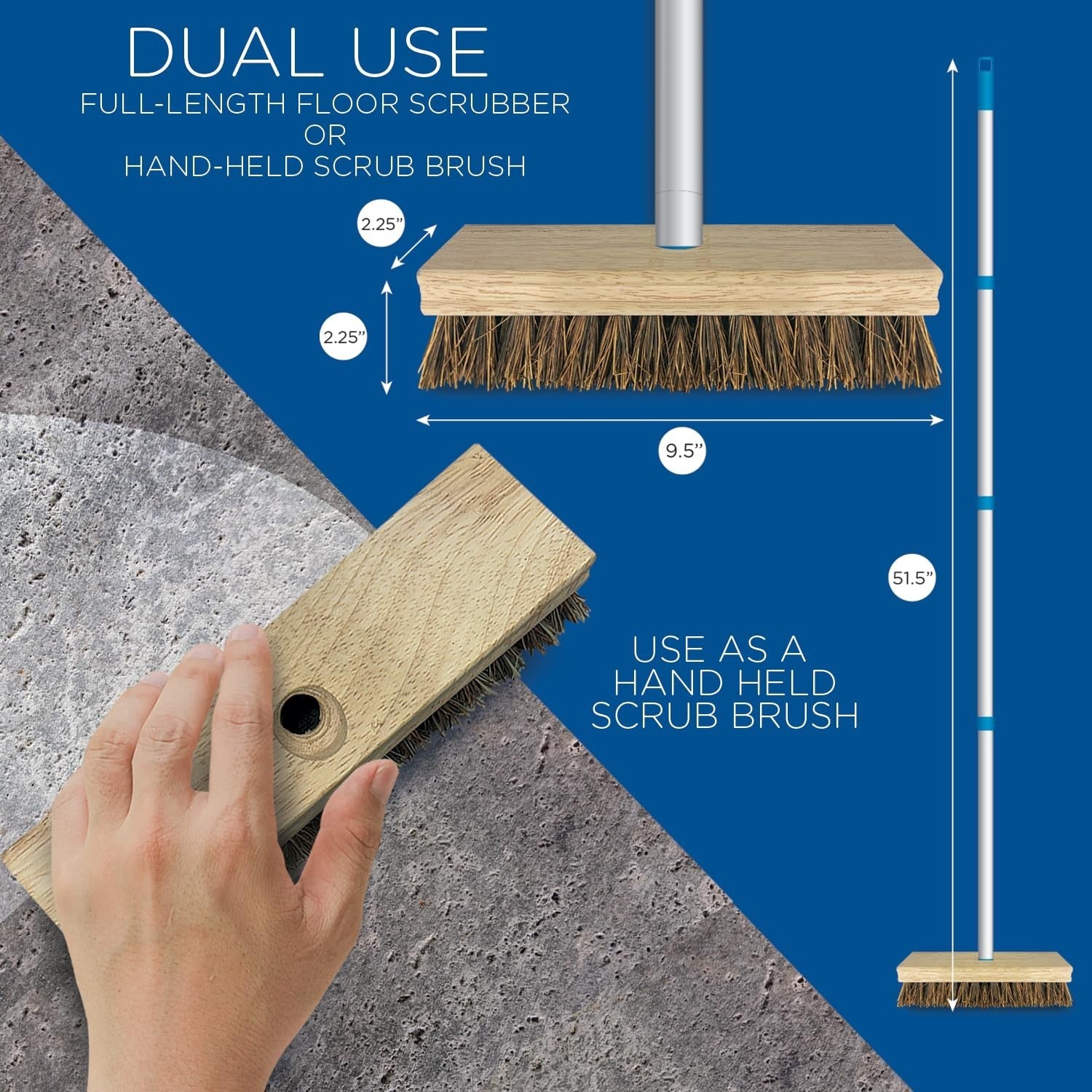 9" Deck Scrub Brush with Palmyra Bristles for Outdoor Cleaning - 9 Pack, Removes2