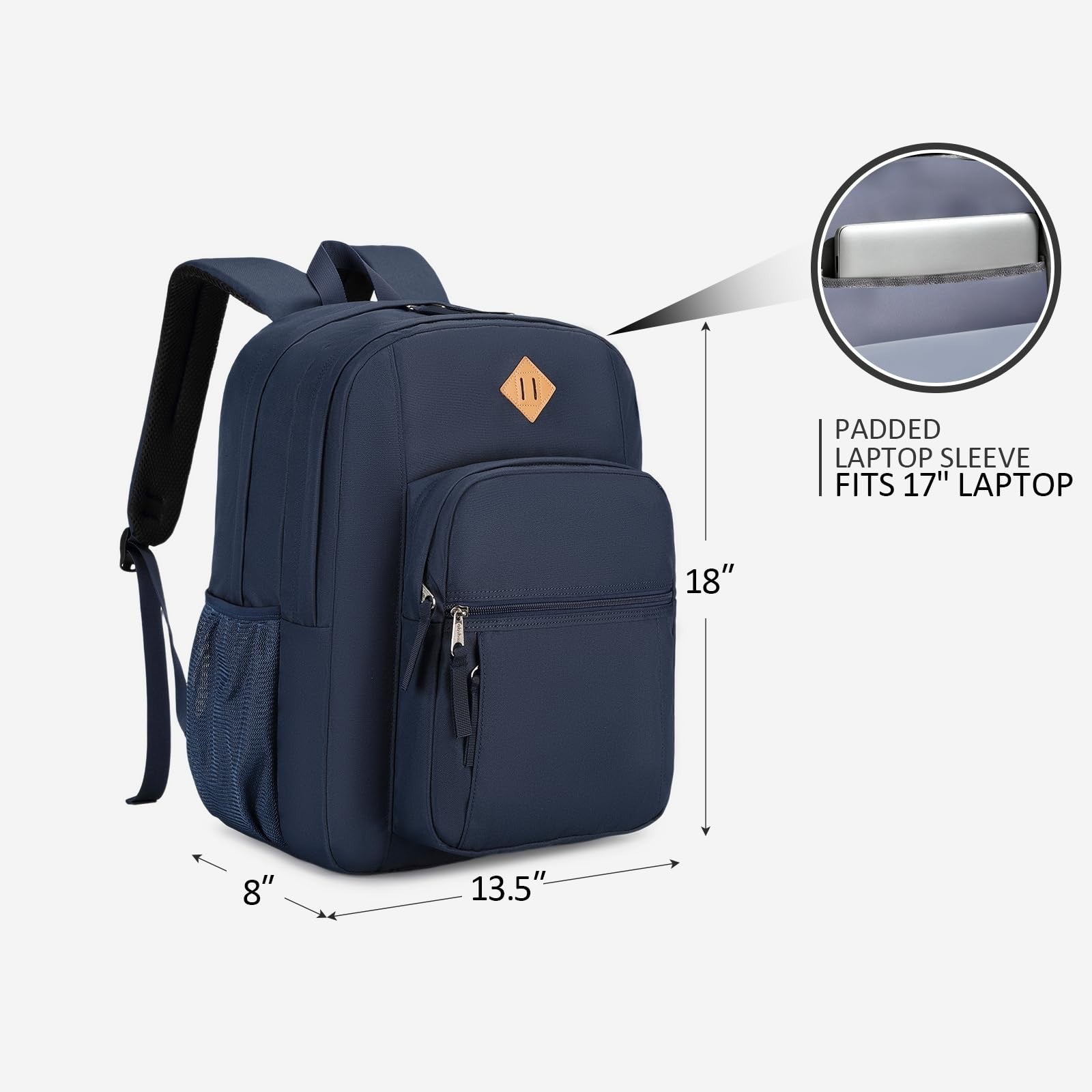 Water Resistant Large Travel Backpack for College, School, Men & Women   Navy4