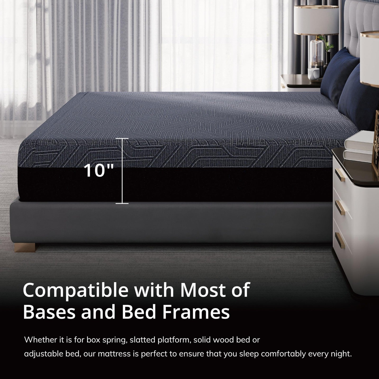 10" Memory Foam Mattress for Back Pain Relief | Medium Firm, Copper Gel, CertiPU6