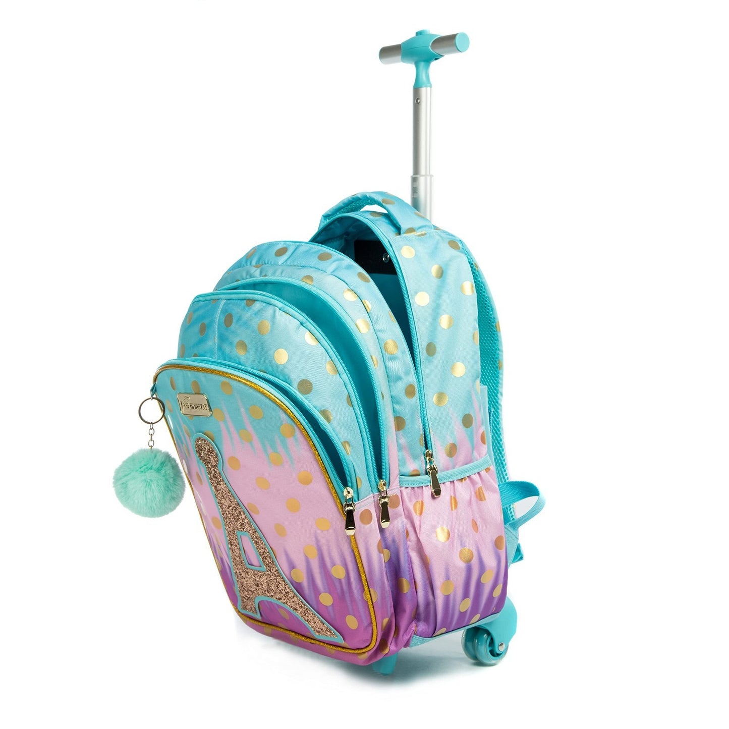 Rolling Backpack for Girls with Wheels   Trolley Luggage & Lunch Box for School3