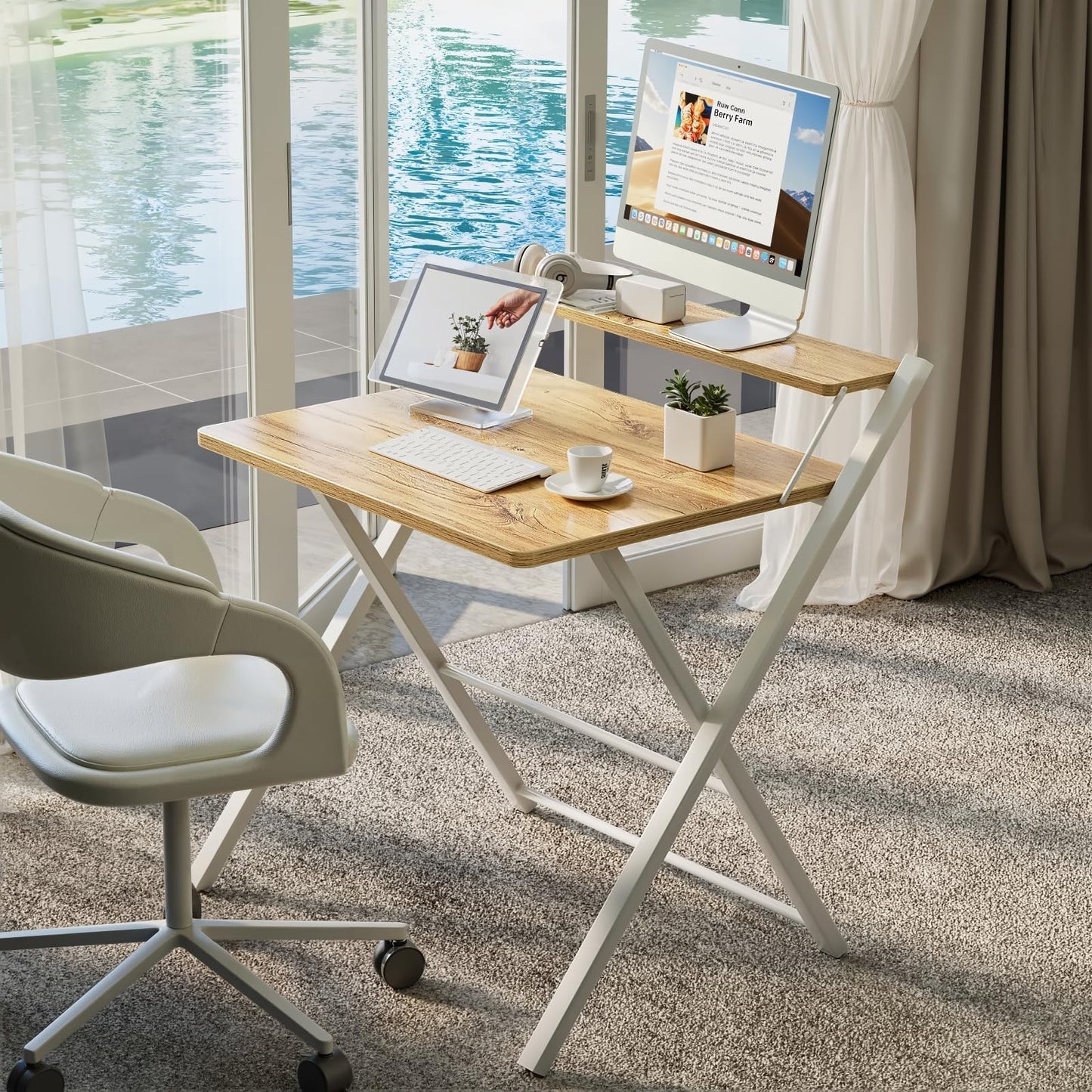 Compact Portable Computer Desk - 2-Tier Space-Saving Foldable Table for Home Off2