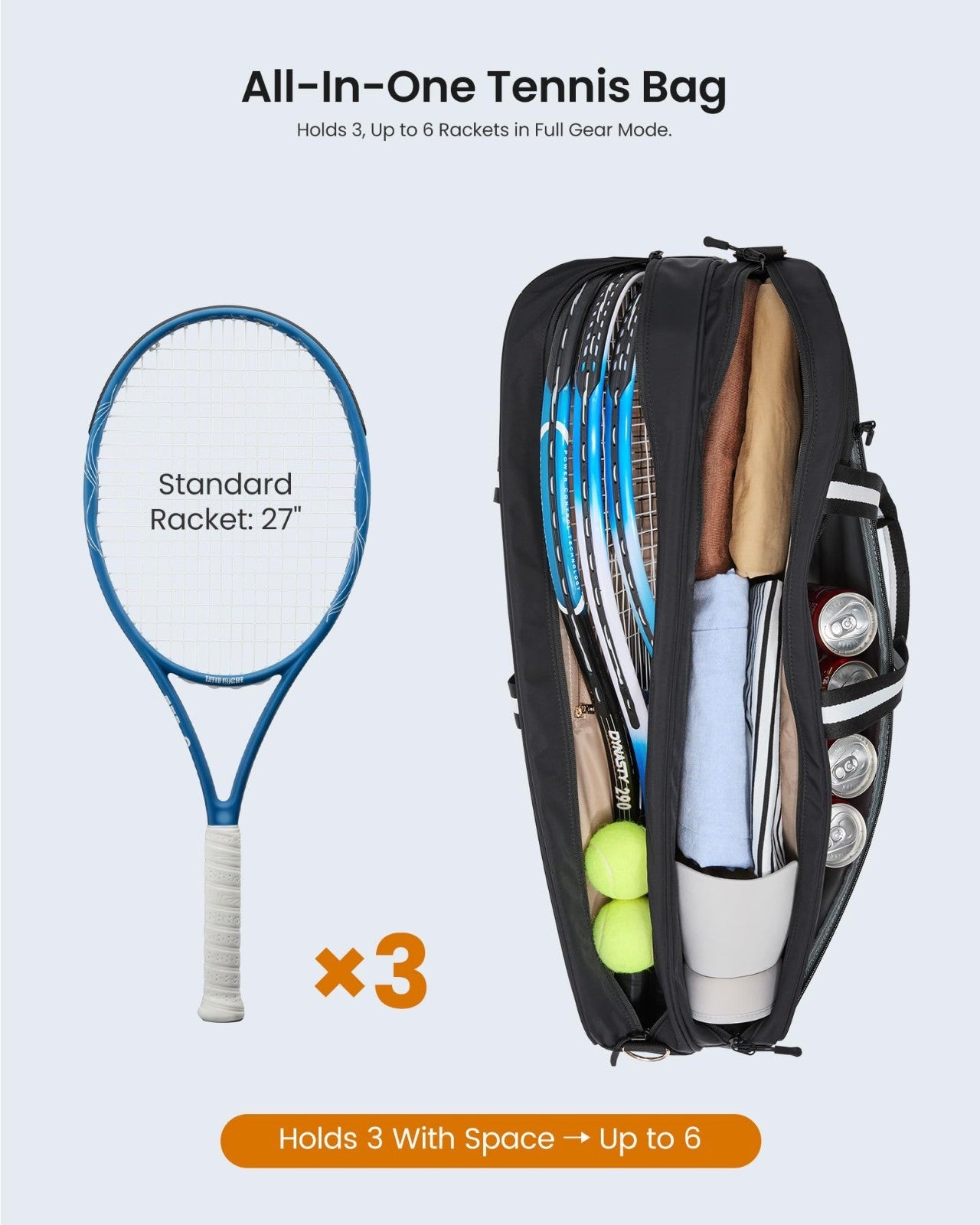 Water-Resistant Tennis Racket Bag for 3-6 Rackets with Shoe Compartment & Insula1