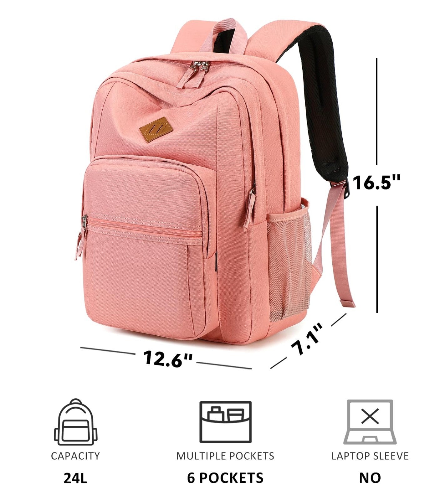 Solid Color Backpack for Girls & Women   Water Resistant School Bag, Peach Pink4