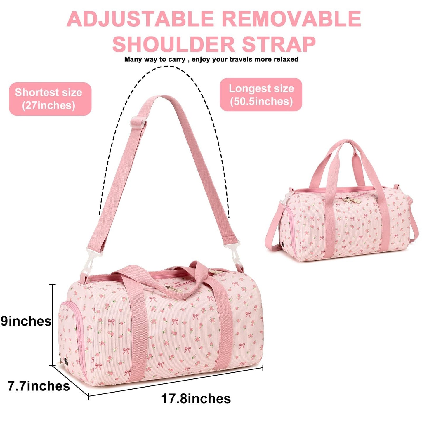 Cute Gym Duffle Bag for Girls - Waterproof Sports Overnight Bag with Shoe Compar7