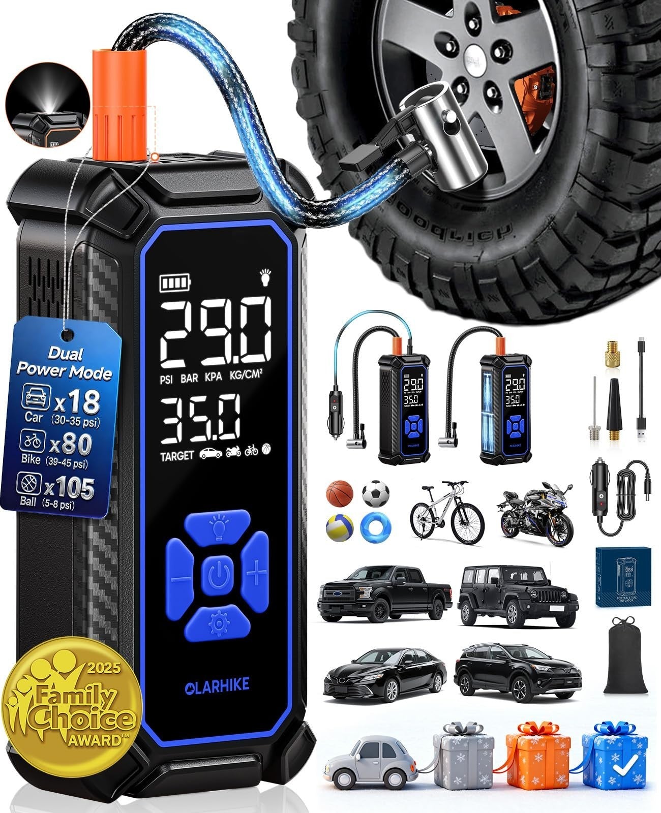 Portable Tire Inflator Air Compressor   6000mAh & 12V DC, Cordless Pump for Cars1
