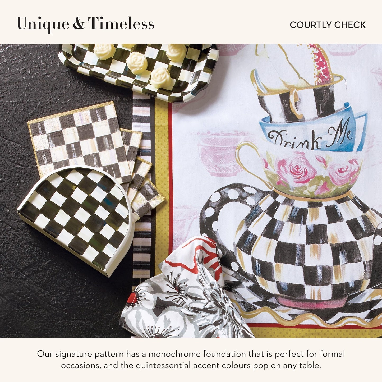 Checkered Enamel Napkin Holder for Kitchen, Black & White Table Decor, Counterto3