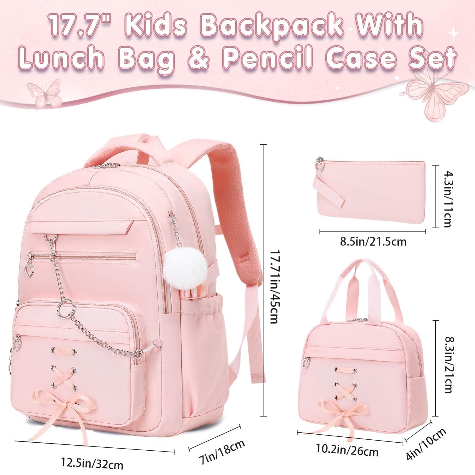 Girls Backpack Set with Lunch Box & Pencil Case   Stylish School Bag for Kids5