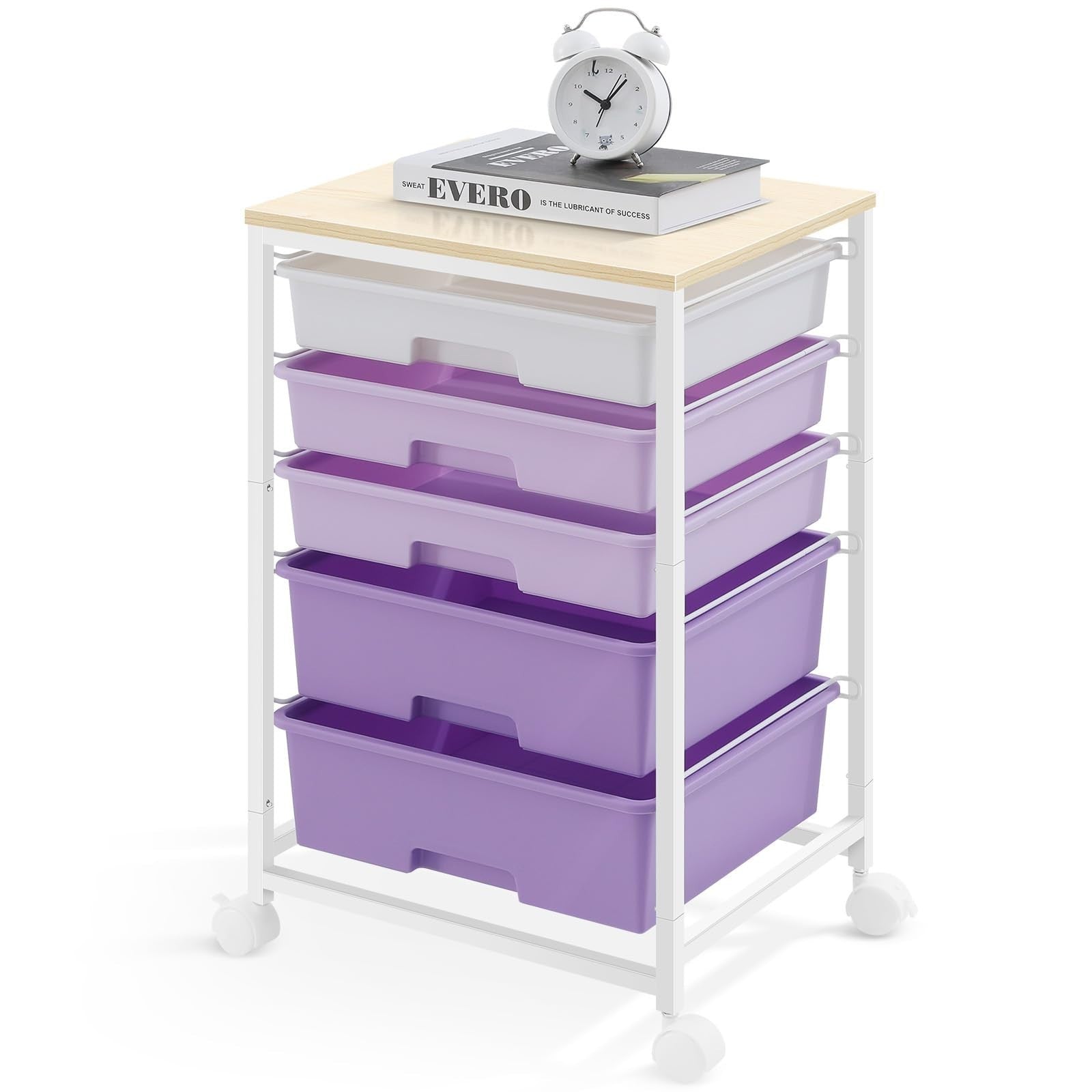 5 Drawer Utility Cart with Wooden Top & Lockable Wheels   Rolling Craft Trolley,1