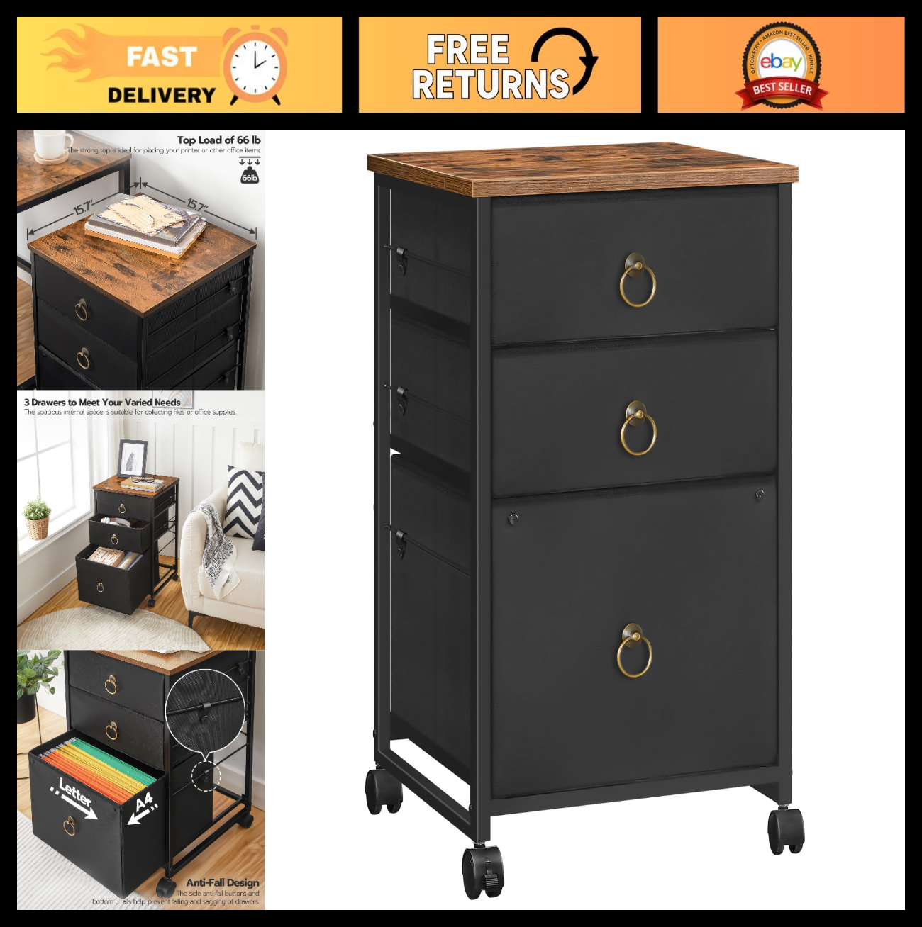 3 Drawer Mobile File Cabinet   Vertical Under Desk Storage, Rolling Printer Stan0