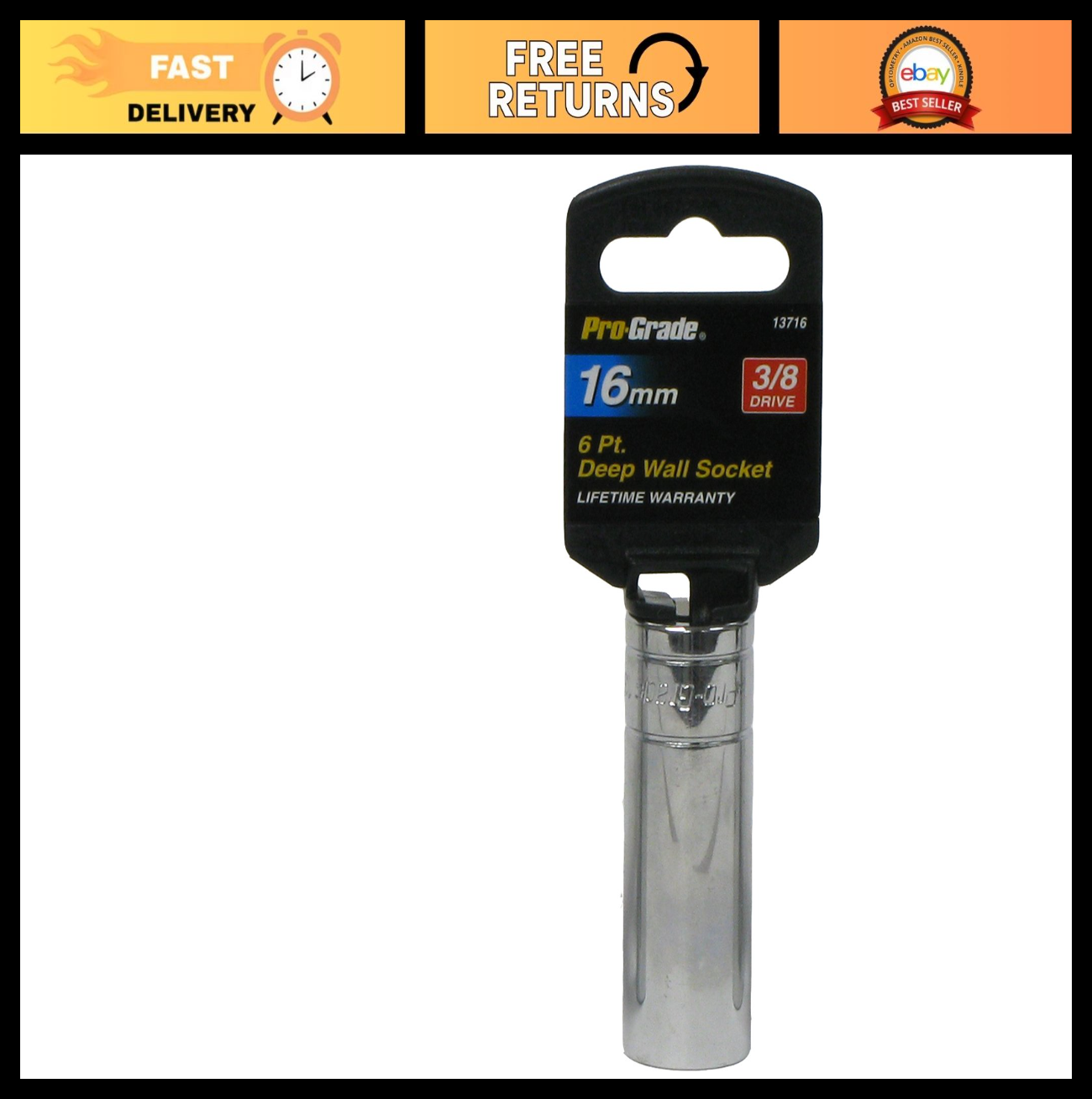 3/8" Drive 6 Point Deep Socket 16mm - Professional Quality Tool for Mechanics0