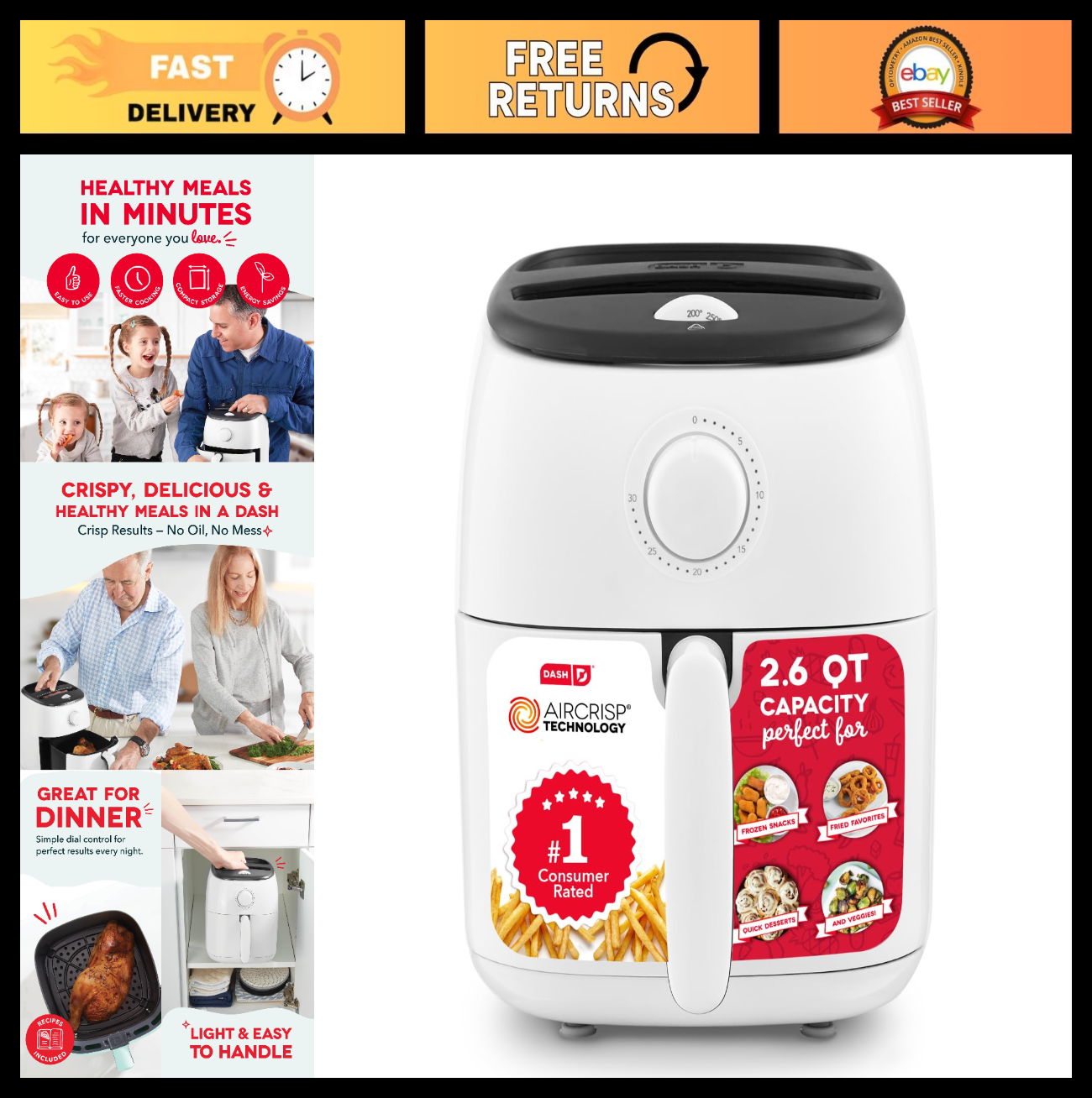 Compact Air Fryer with Adjustable Temperature - Nonstick Basket, 2.6 Quart, Auto0