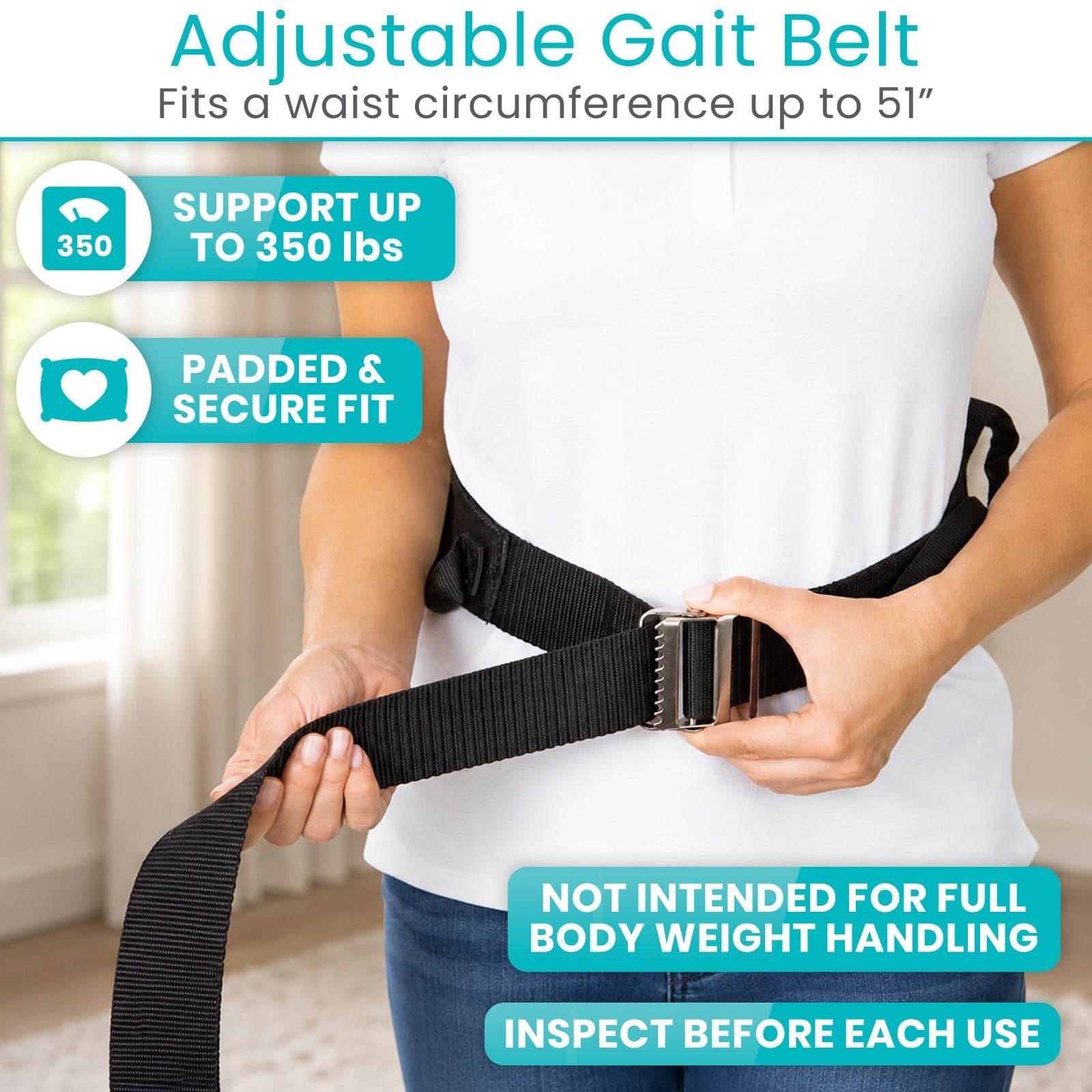 Transfer Gait Belt 350lbs   Patient Assist Safety Strap with Handles, Quick Rele5
