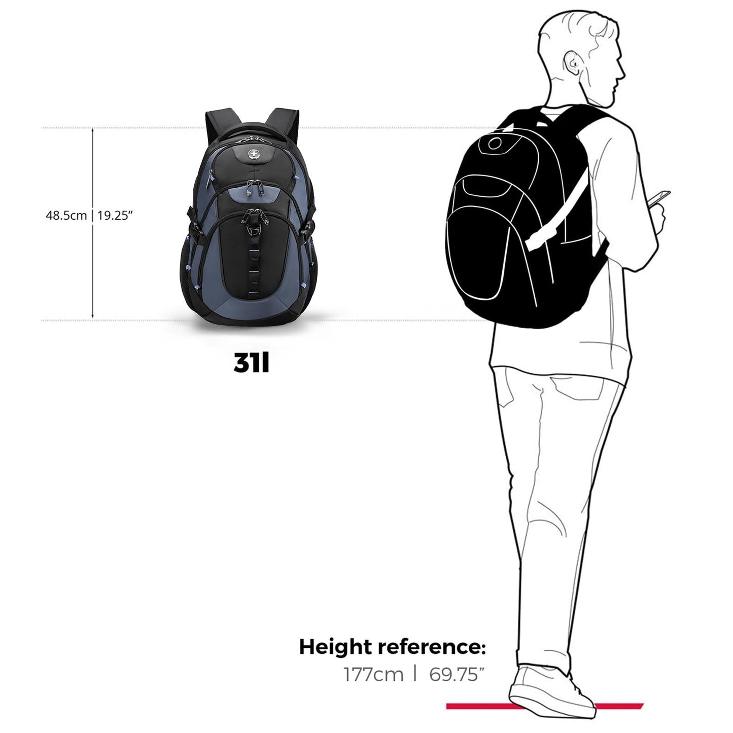 Stylish Travel Laptop Backpack with USB Charging Port, Fits 15.6" Computer, 31L8