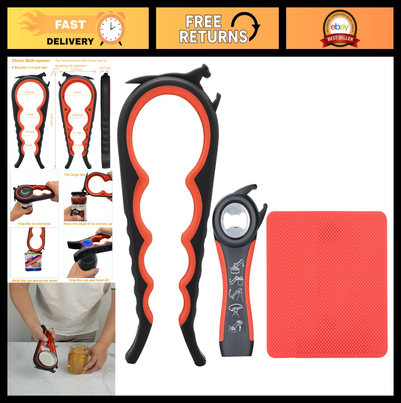 5 in 1 Jar Opener for Seniors & Arthritis   Adjustable Lid & Bottle Opener, Non 0