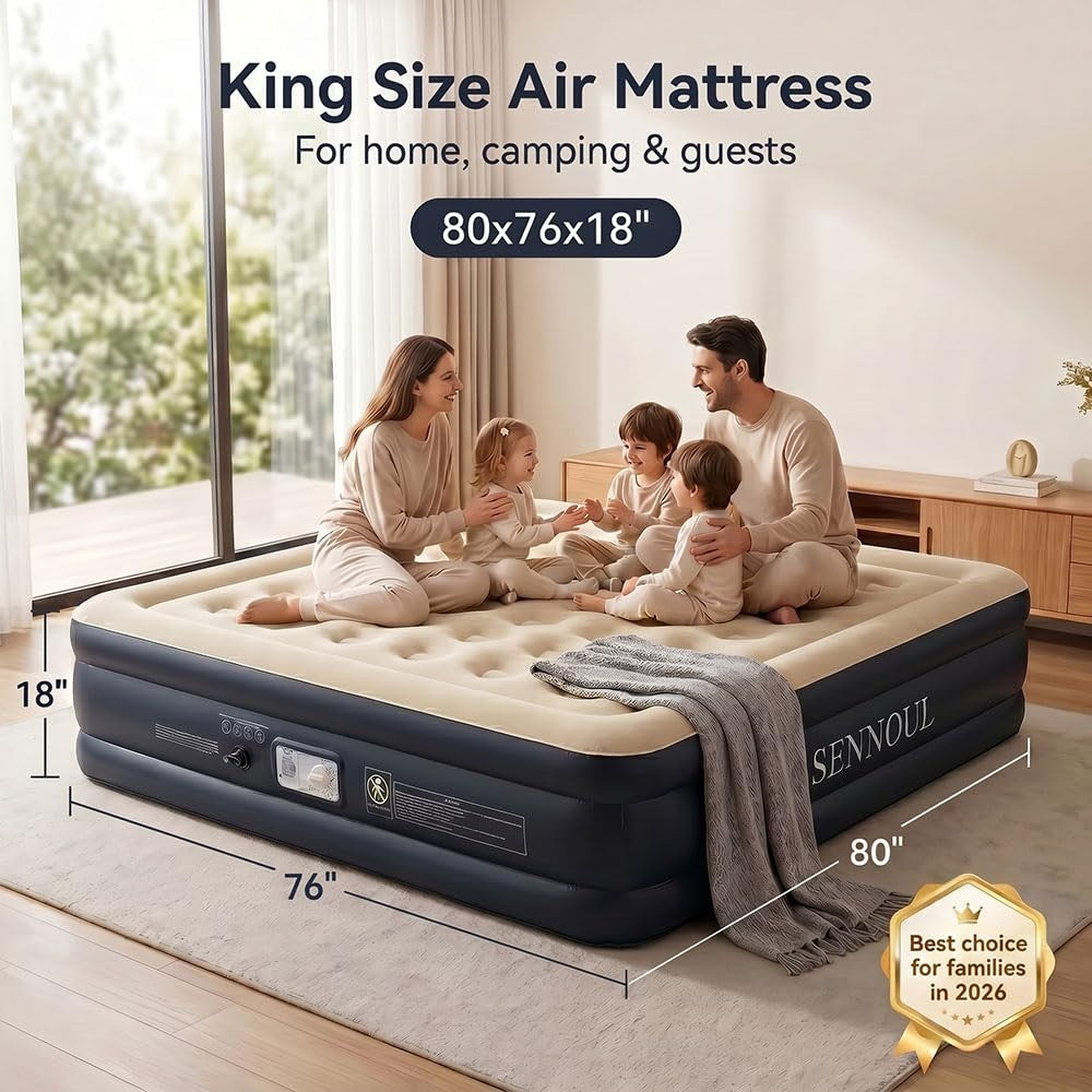 King Size Air Mattress with Built in Pump, Quick Inflate/Deflate, 750lbs Capacit2