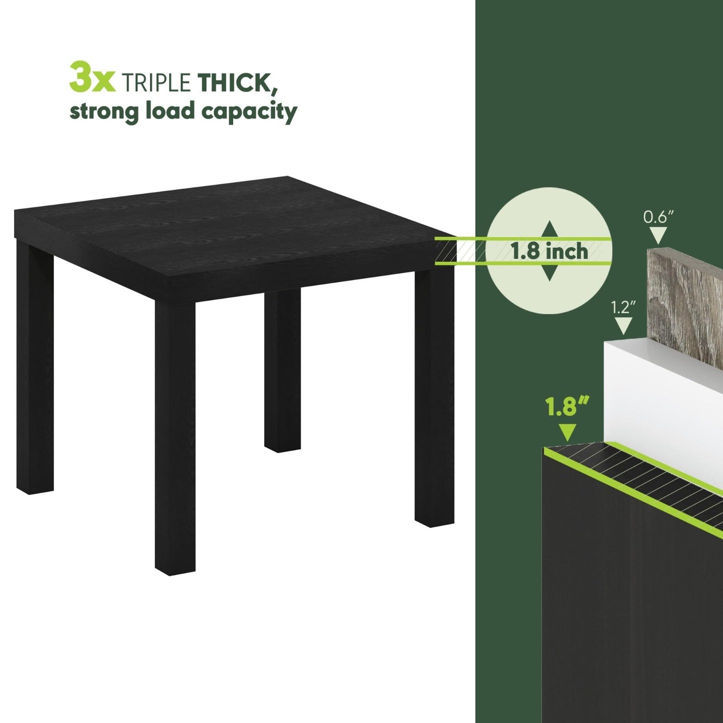 Square End Table - Classic Homey Design, Versatile Side Table, Black Finish, 1-P4