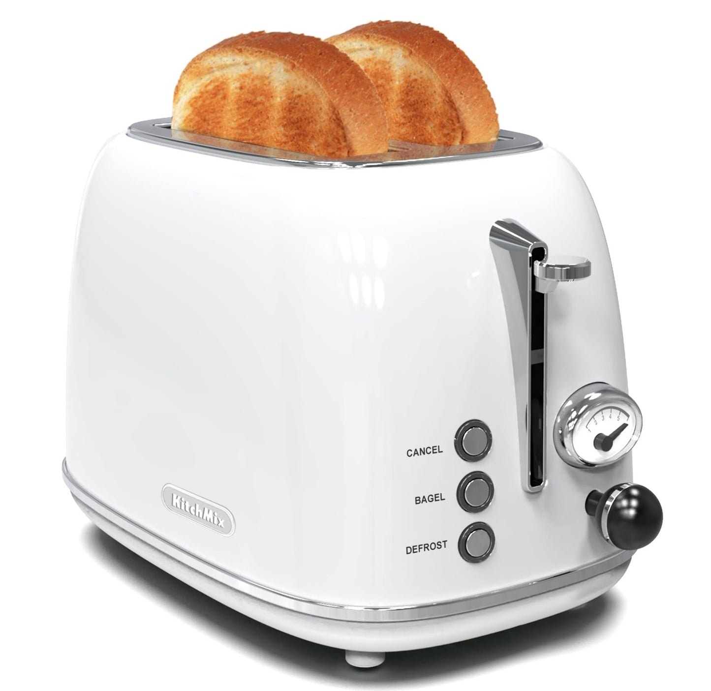 Retro Stainless Steel 2 Slice Toaster, 6 Settings, Extra Wide Slots, Bagel/Defro0