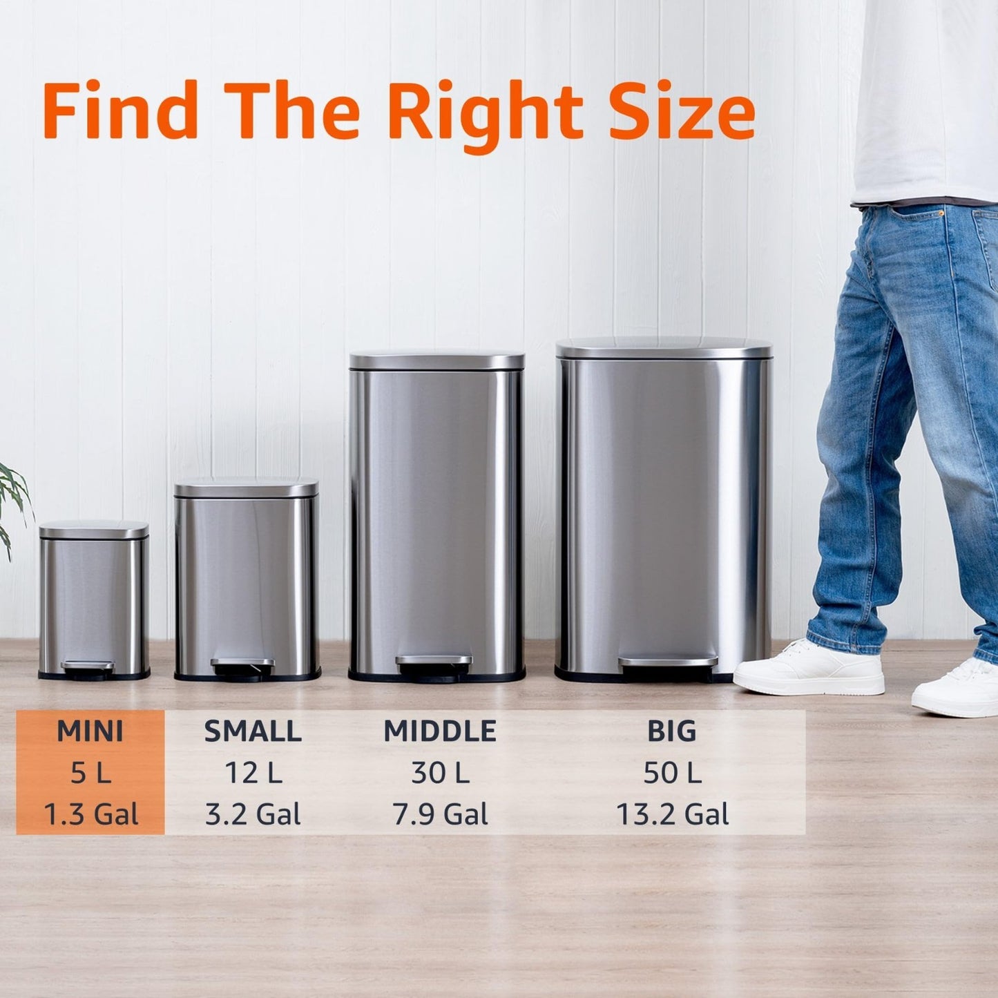 Mini Trash Can 1.32 Gallon Smudge Resistant Rectangular Bin with Soft Close Lid,3