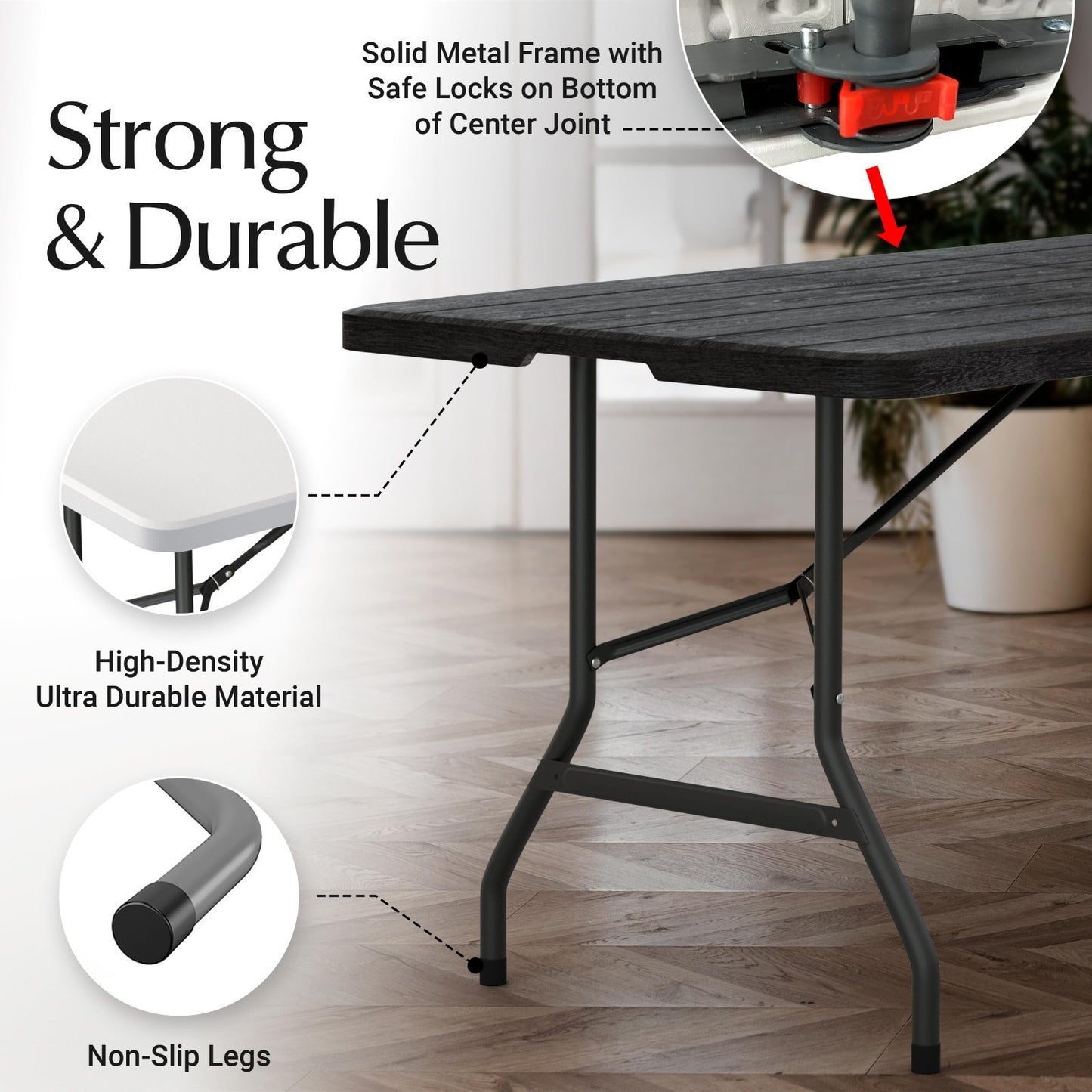 6FT Heavy Duty Folding Table with Handle - Portable for Party, Events, Camping,2