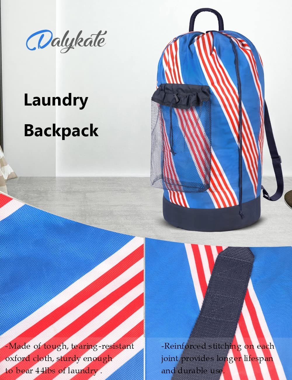 Durable Nylon Backpack Laundry Bag with Shoulder Straps & Mesh Pocket - Ideal fo5