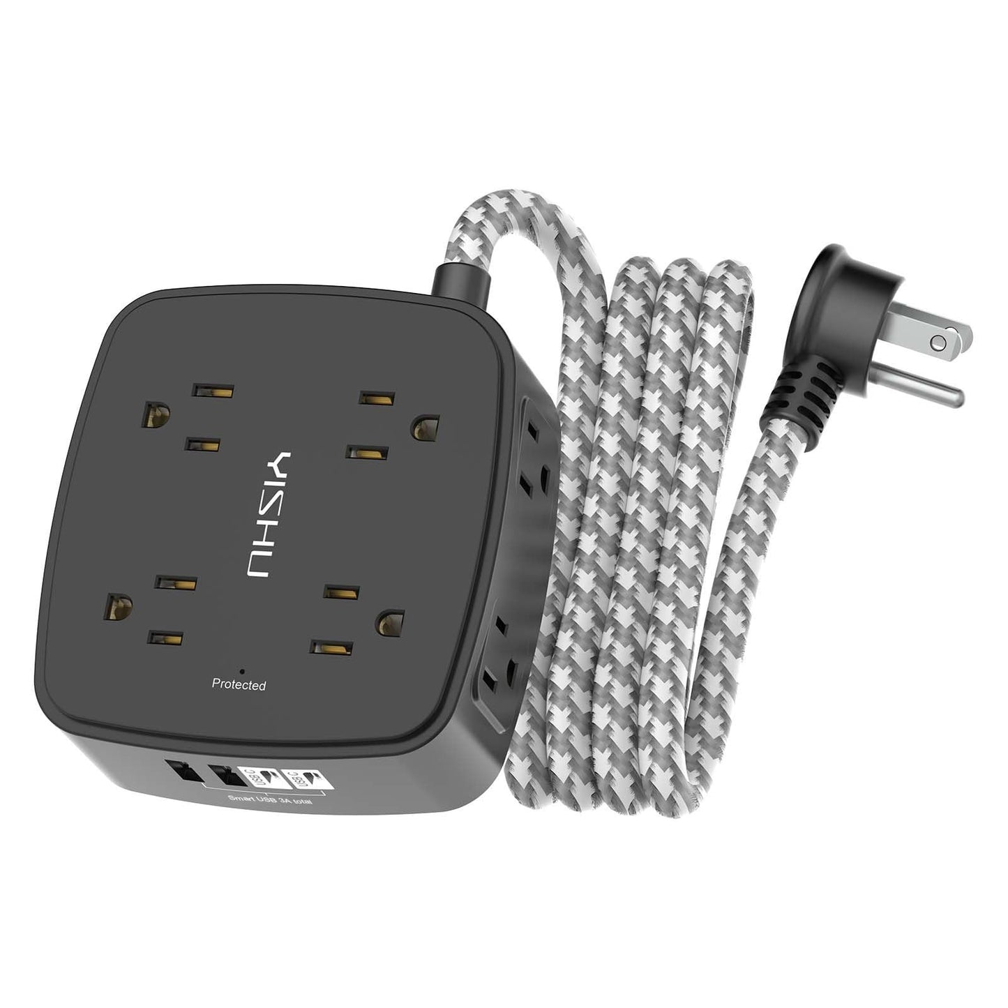 8 Outlet Surge Protector Power Strip with 4 USB Ports, 6ft Braided Cord, Flat Pl1