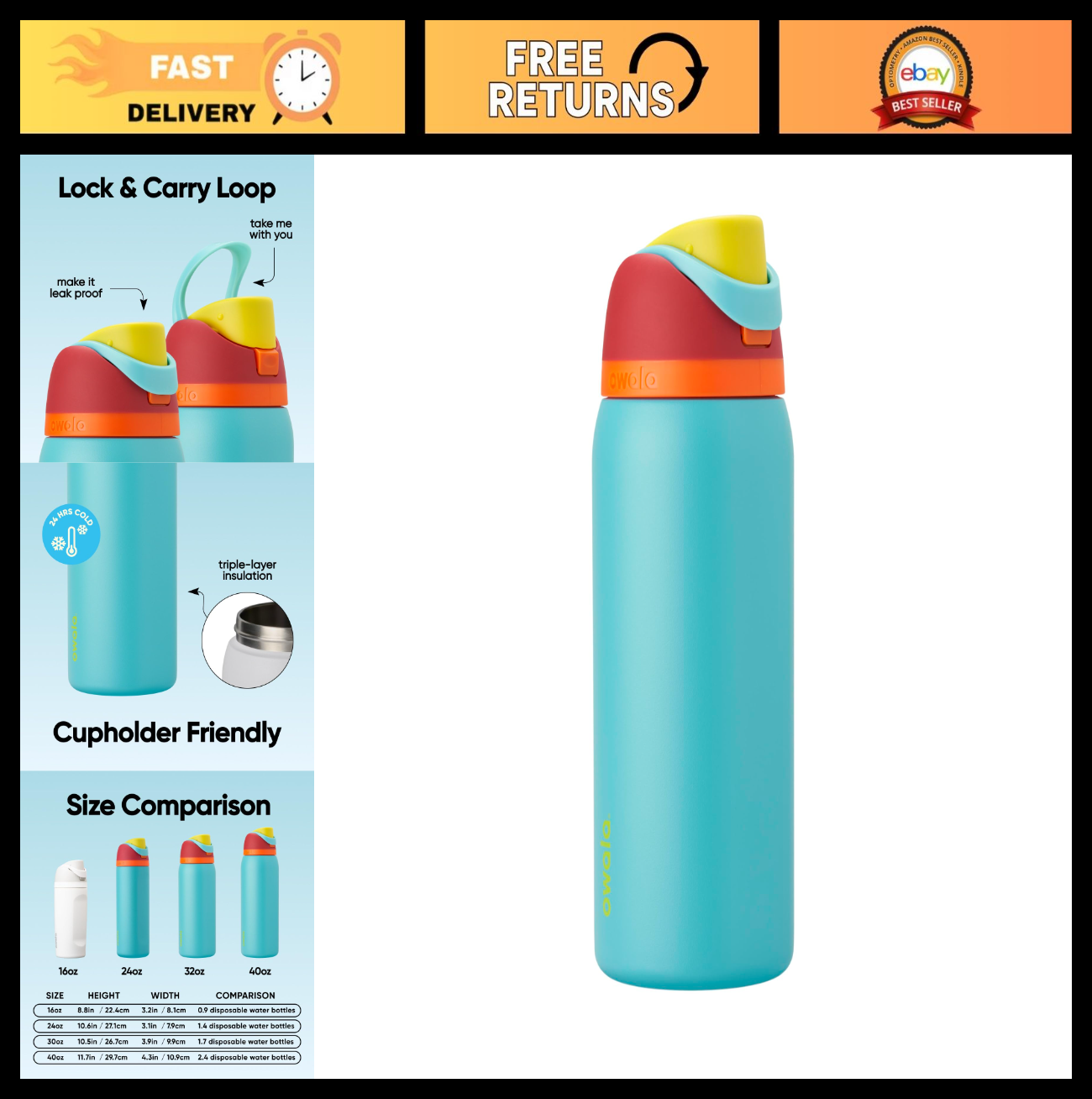 Insulated Stainless Steel Water Bottle 32 Oz with Straw, BPA Free, Travel Friend0