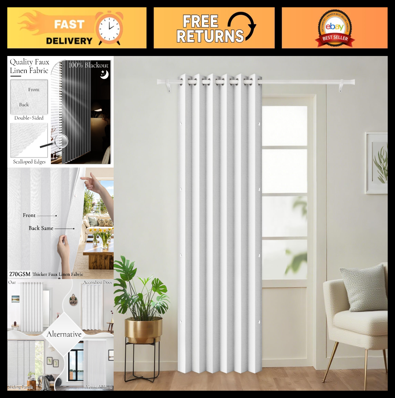 100% Blackout Pleated Curtains with Magnetic Closure, 1 Panel, W45 x L72, Greyis0