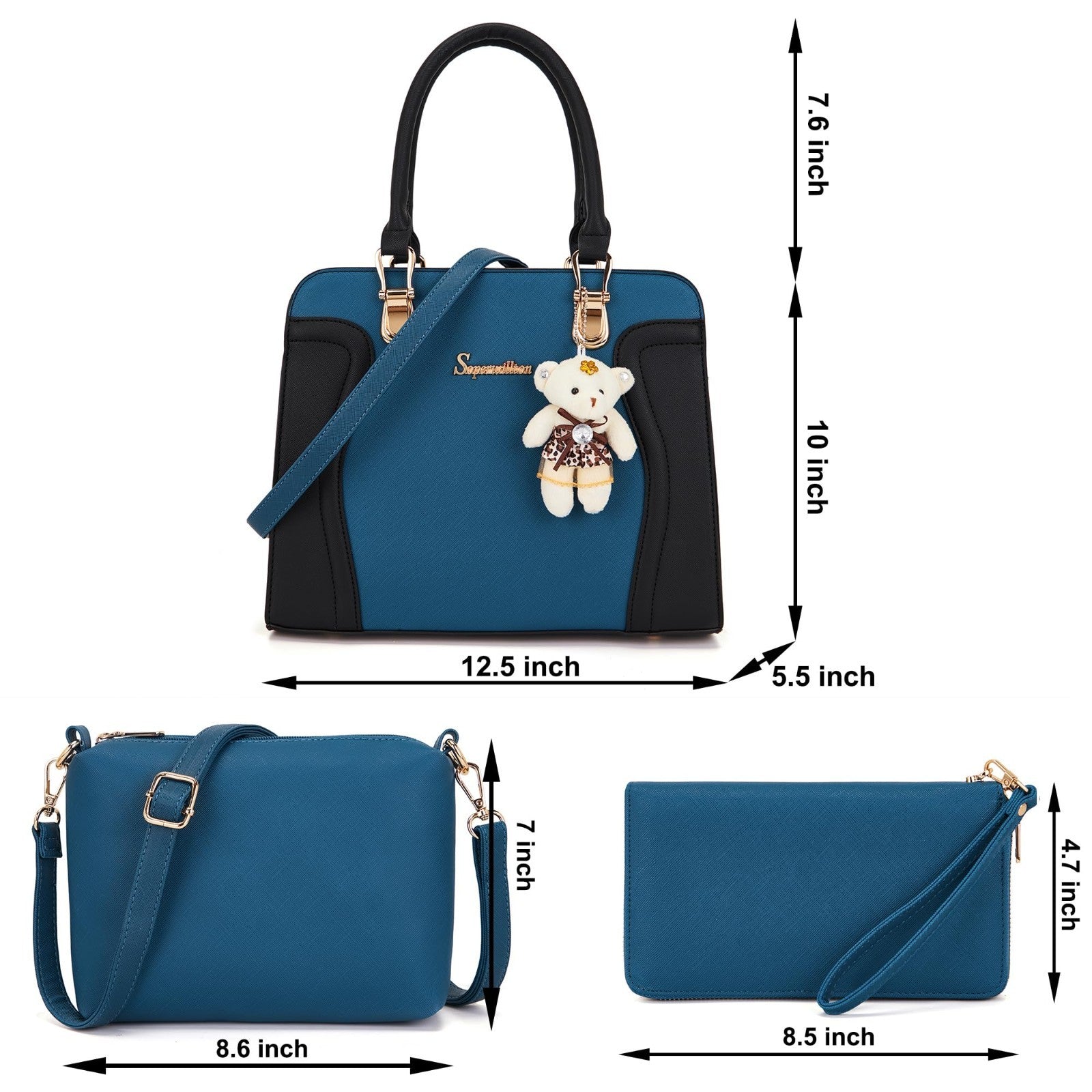 Stylish 3pcs Women's Shoulder Handbags Set - Satchel, Purse & Wallet Combo5