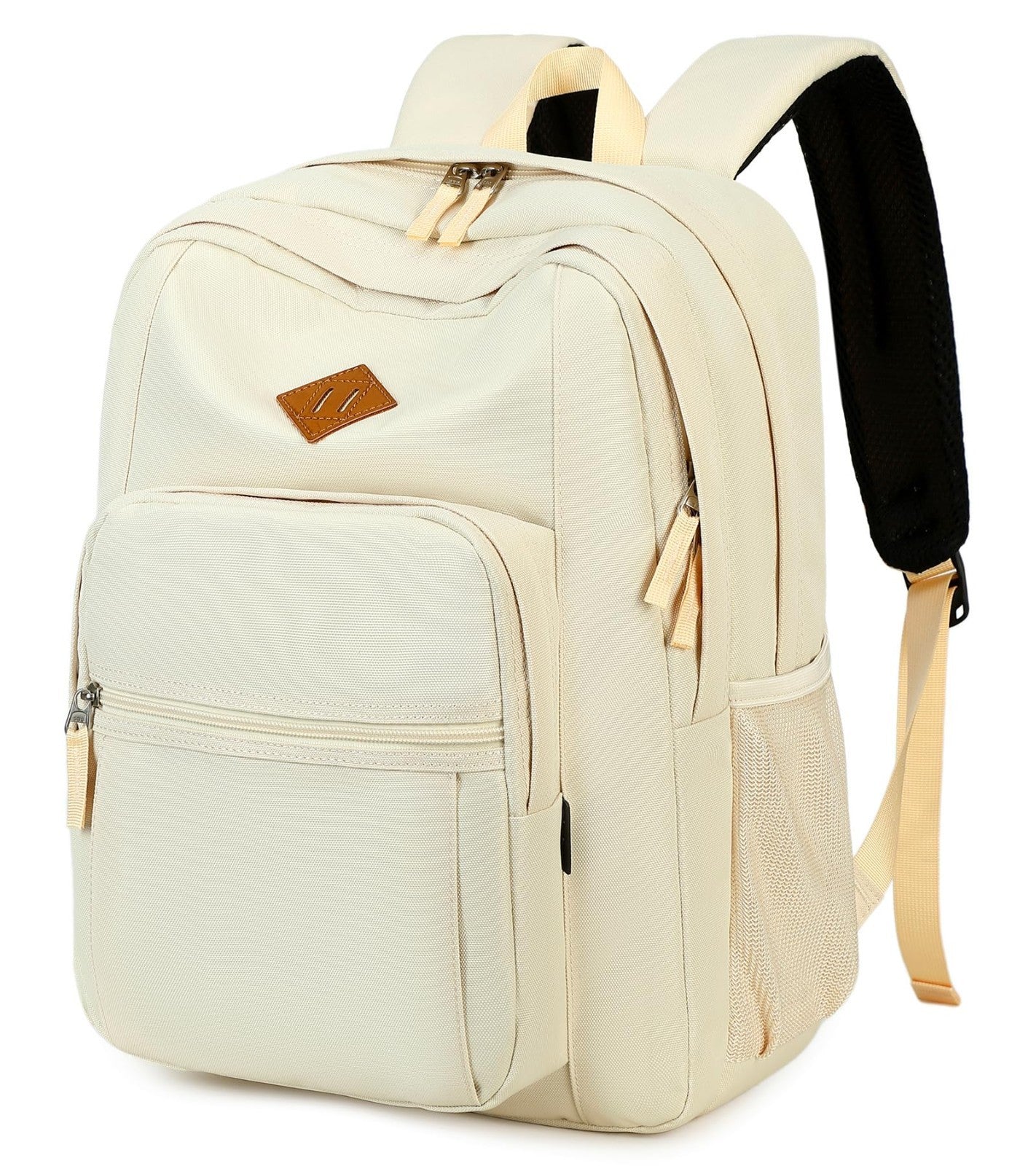 Water Resistant Women's Travel Backpack, College Bookbag, Cream Beige, Unisex1