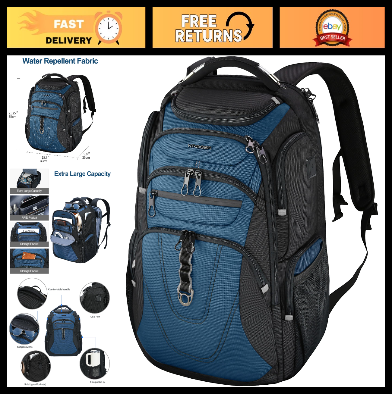 XXXL Travel Laptop Backpack 18.4 Inch, Waterproof Computer Bag for Men, Stylish0